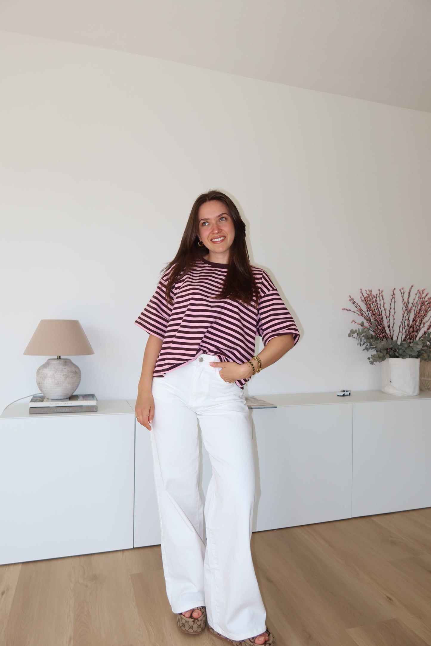 wide leg streth jeans - White