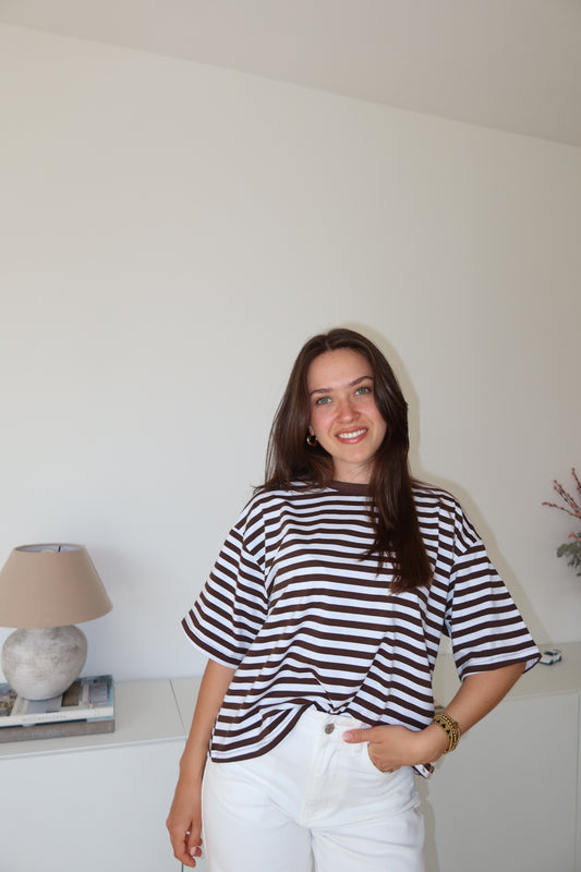striped oversized t-shirt • Coffee/White