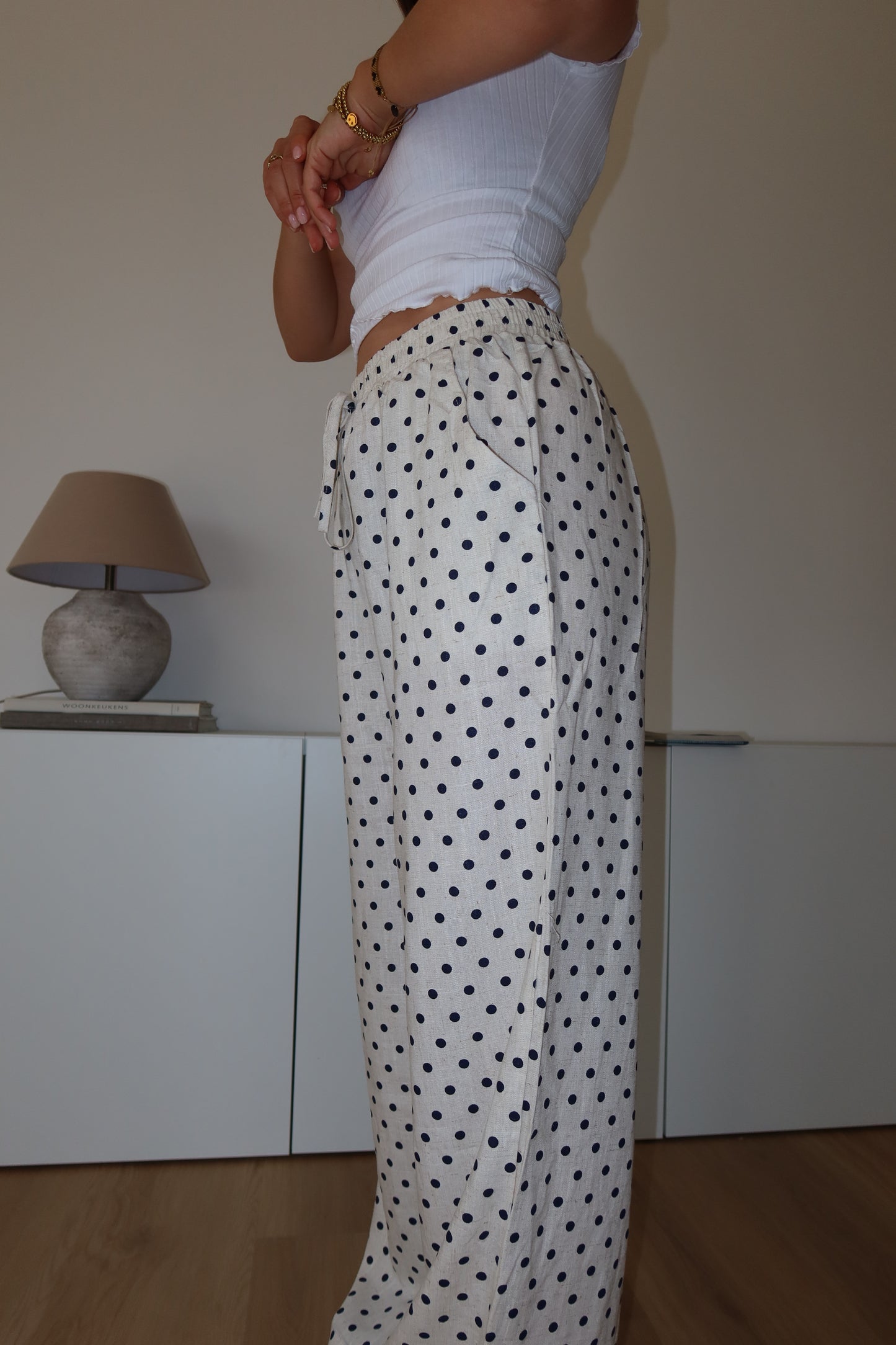 linen dots pants - creme