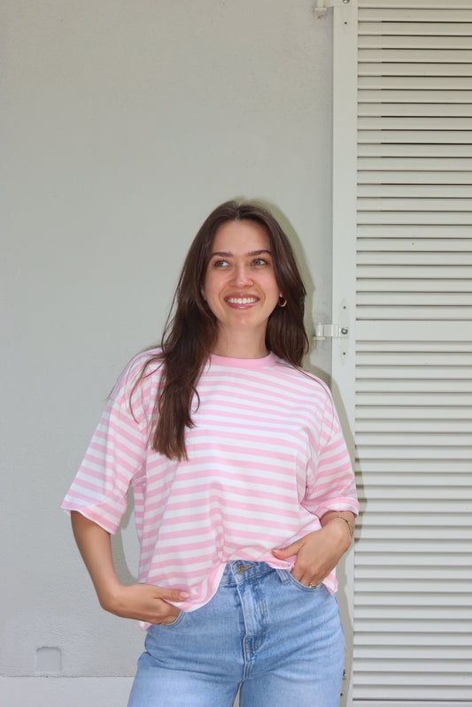 striped oversized t-shirt • Blossom / White