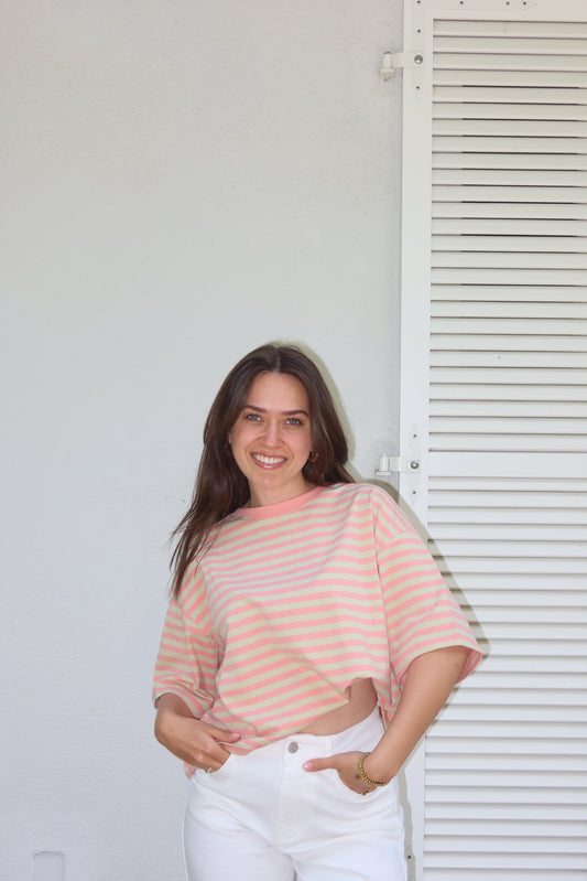 striped oversized t-shirt • Peach/Matcha