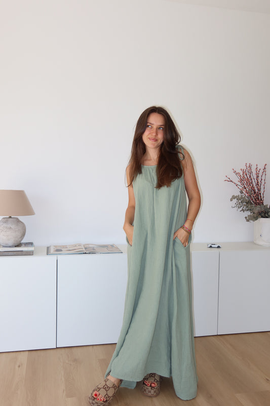 Musselin Maxikleid - Khaki