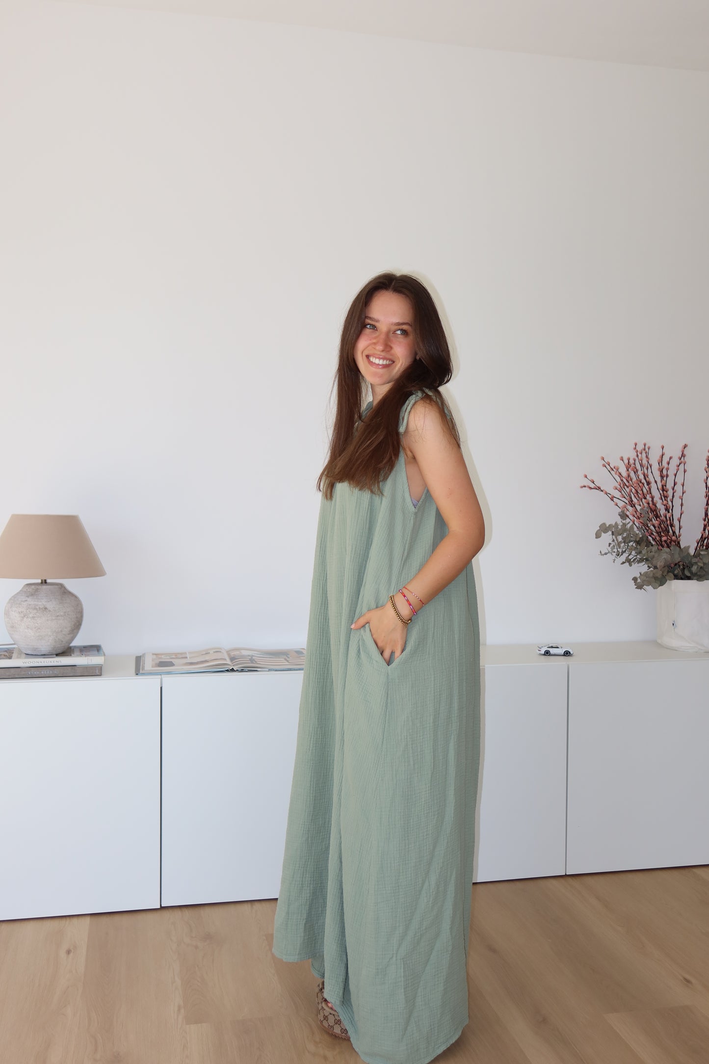 Musselin Maxikleid - Khaki