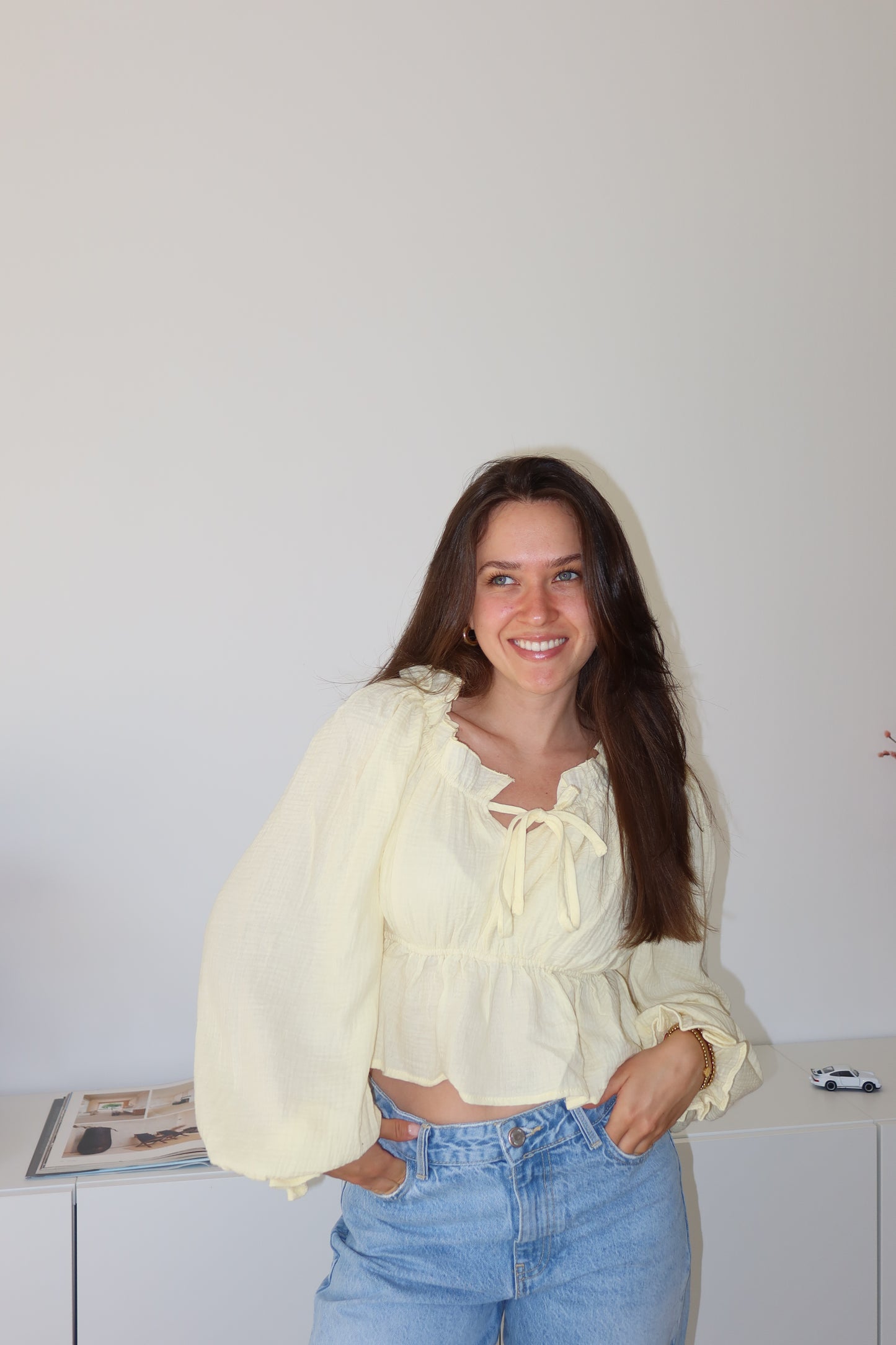 Musselin Bluse Volant - Yellow