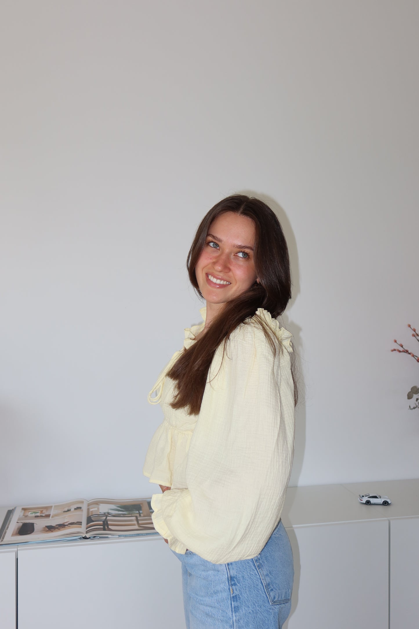 Musselin Bluse Volant - Yellow