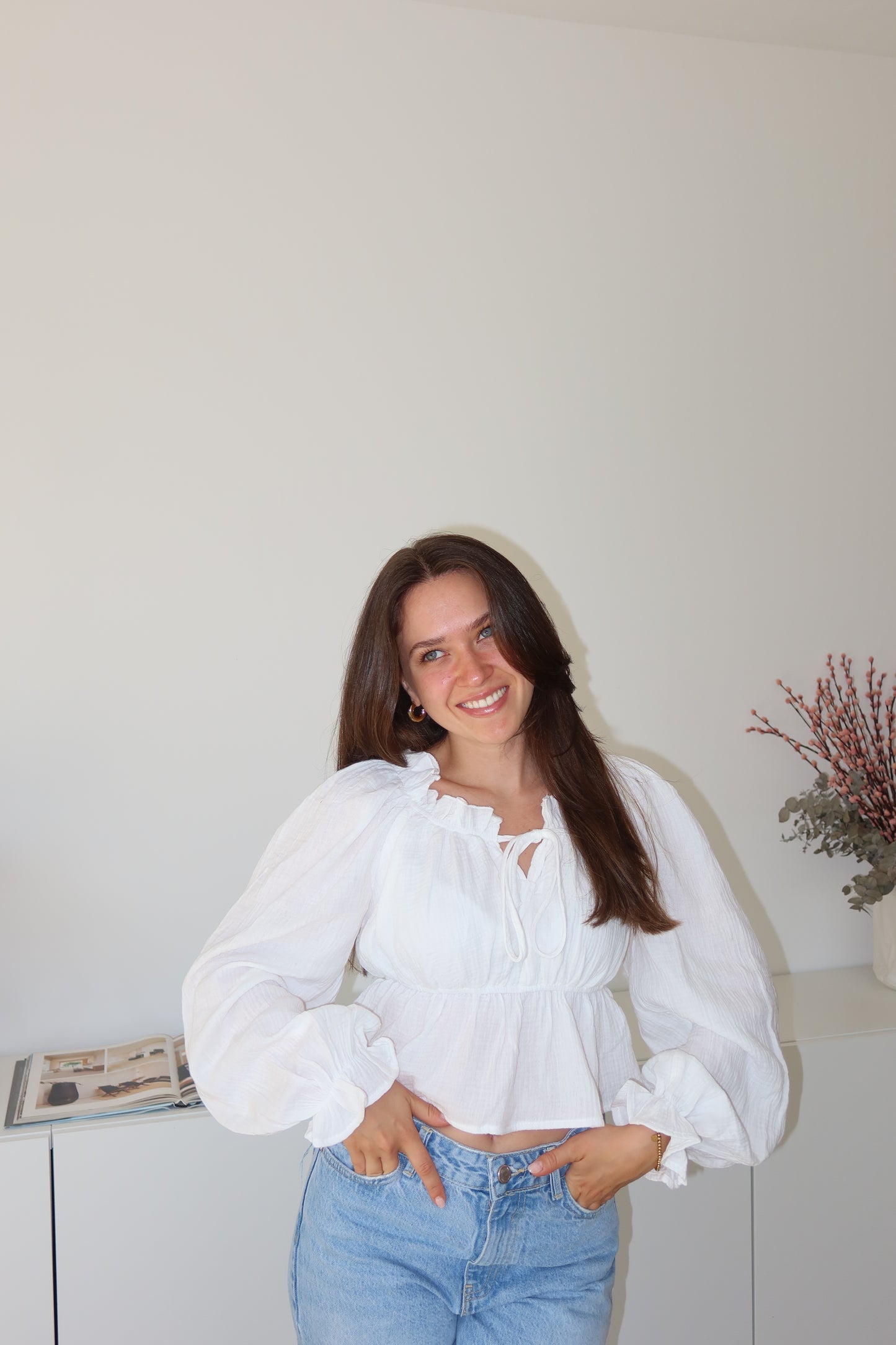 Musselin Bluse Volant - White