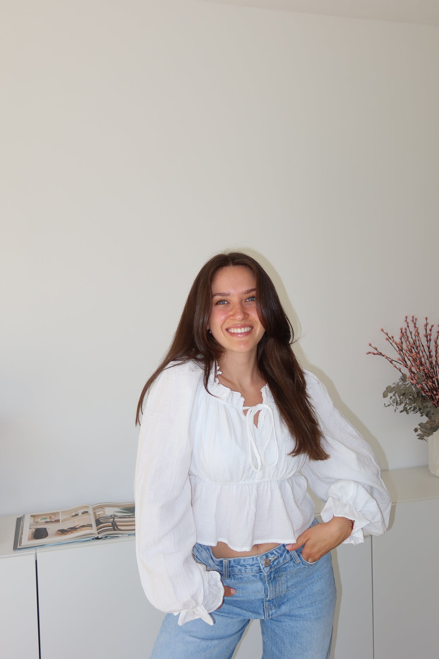 Musselin Bluse Volant - White
