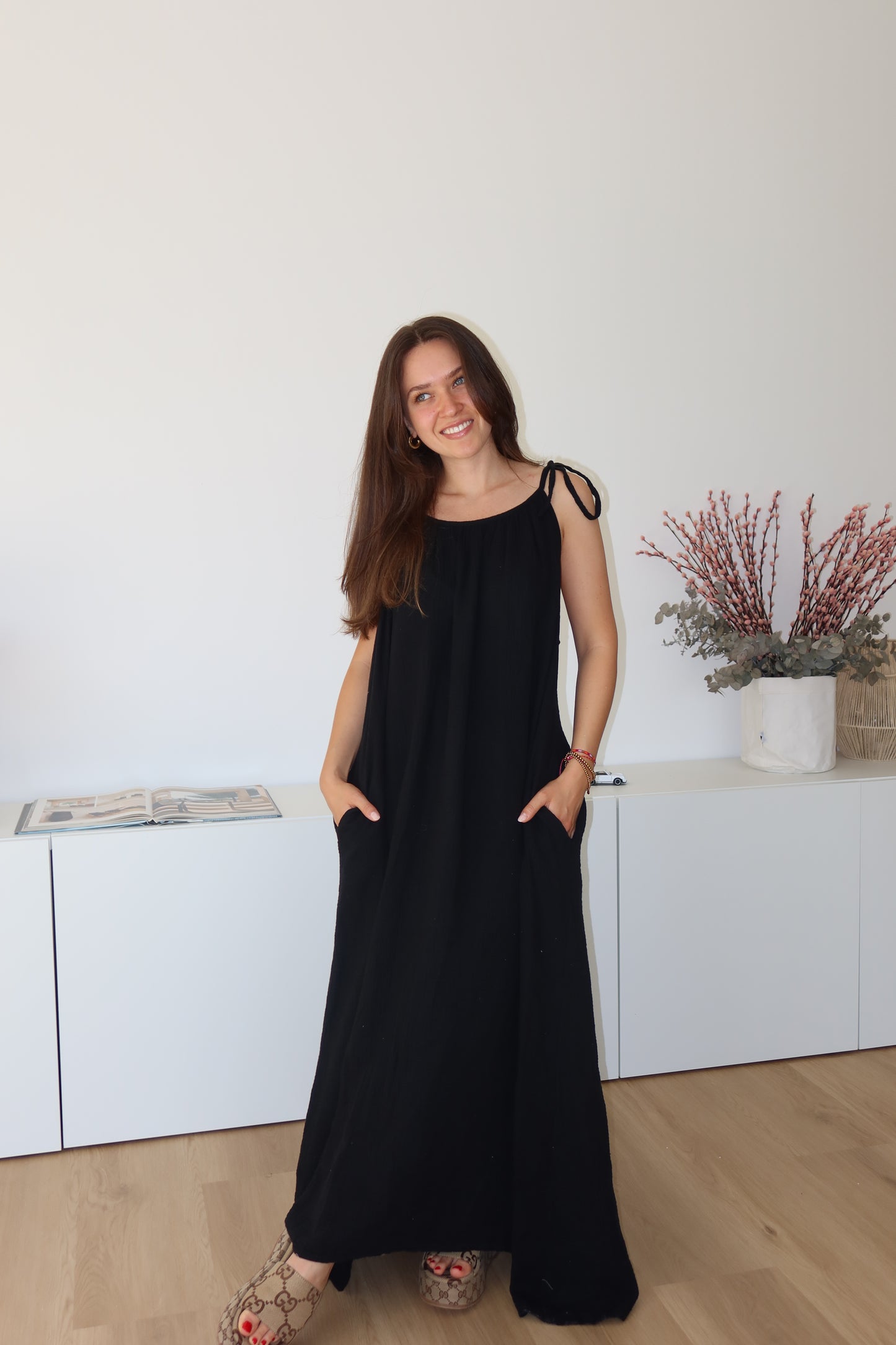 Musselin Maxikleid - black