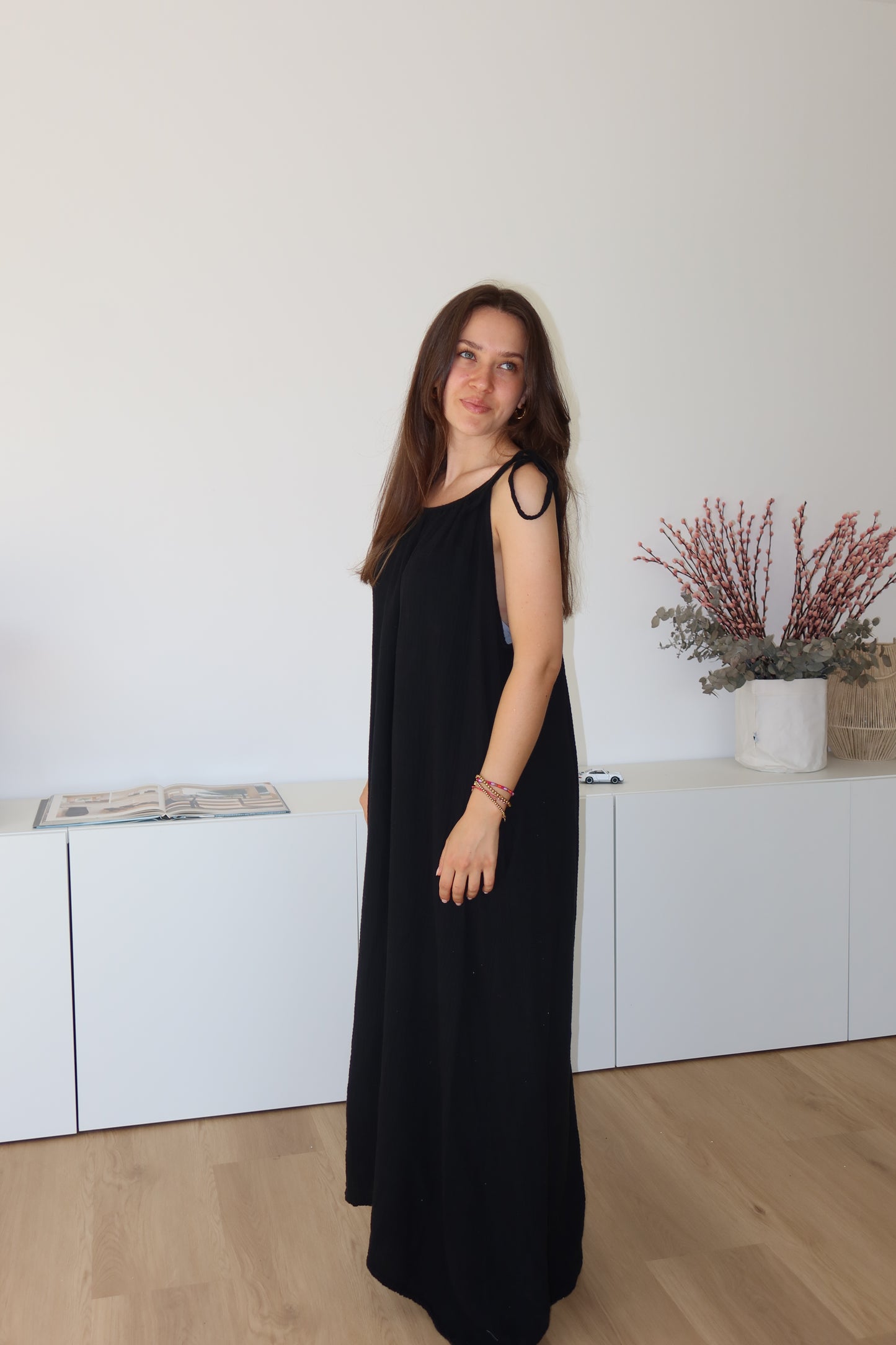 Musselin Maxikleid - black