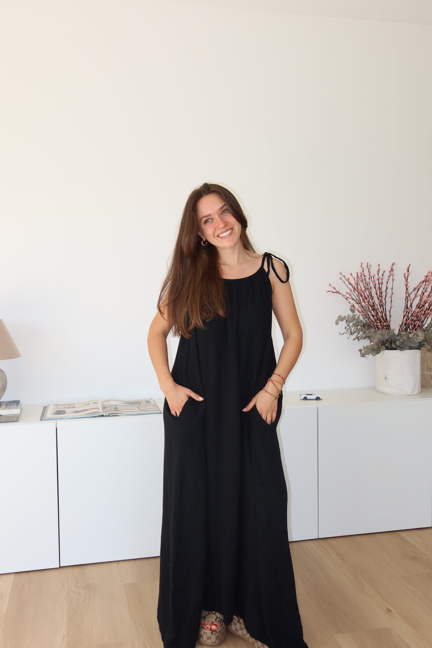 Musselin Maxikleid - black