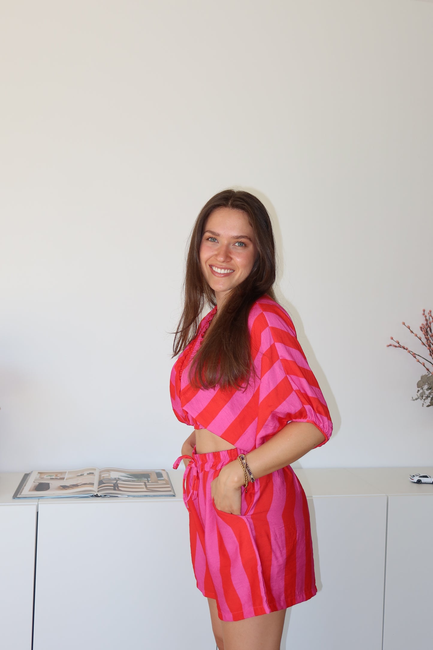 Striped Shorts Cotton - Pink/Red