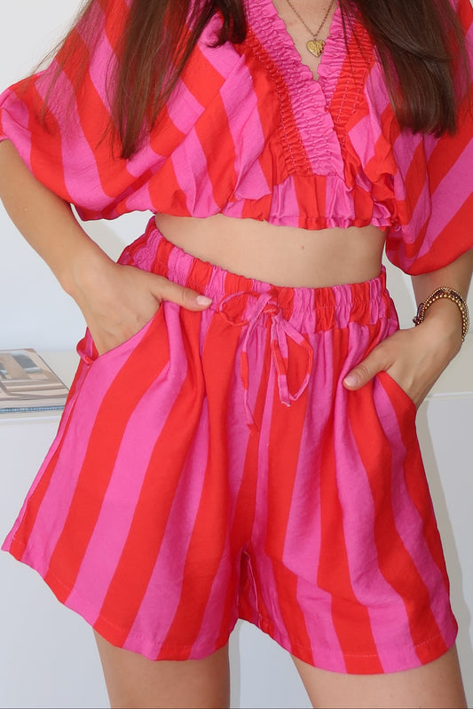 Striped Shorts Cotton - Pink/Red