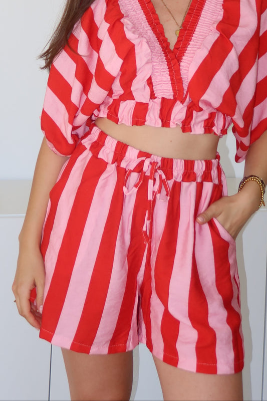 Striped Shorts Cotton - Blossom/Red