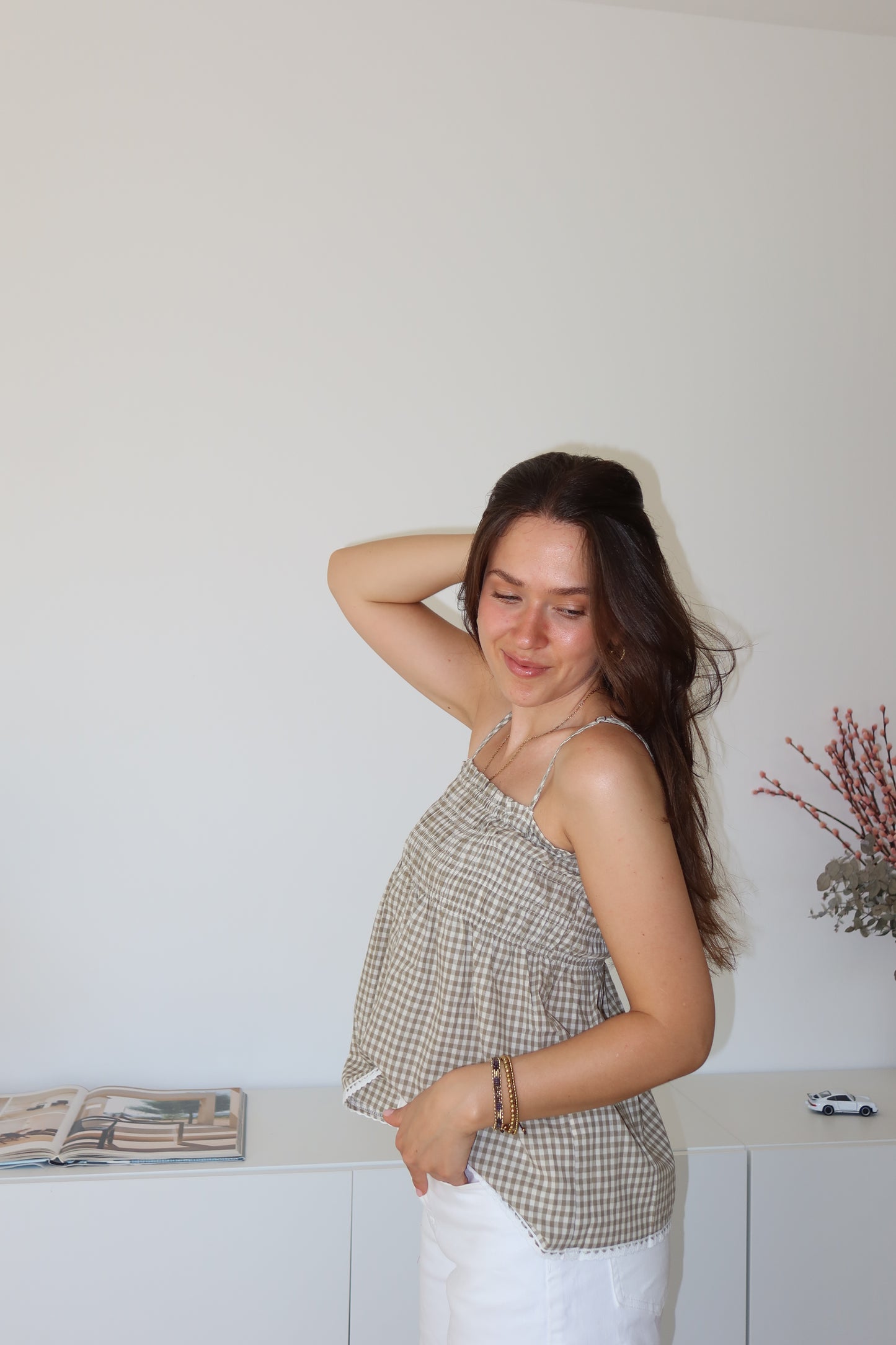 Kariertes Top - Khaki