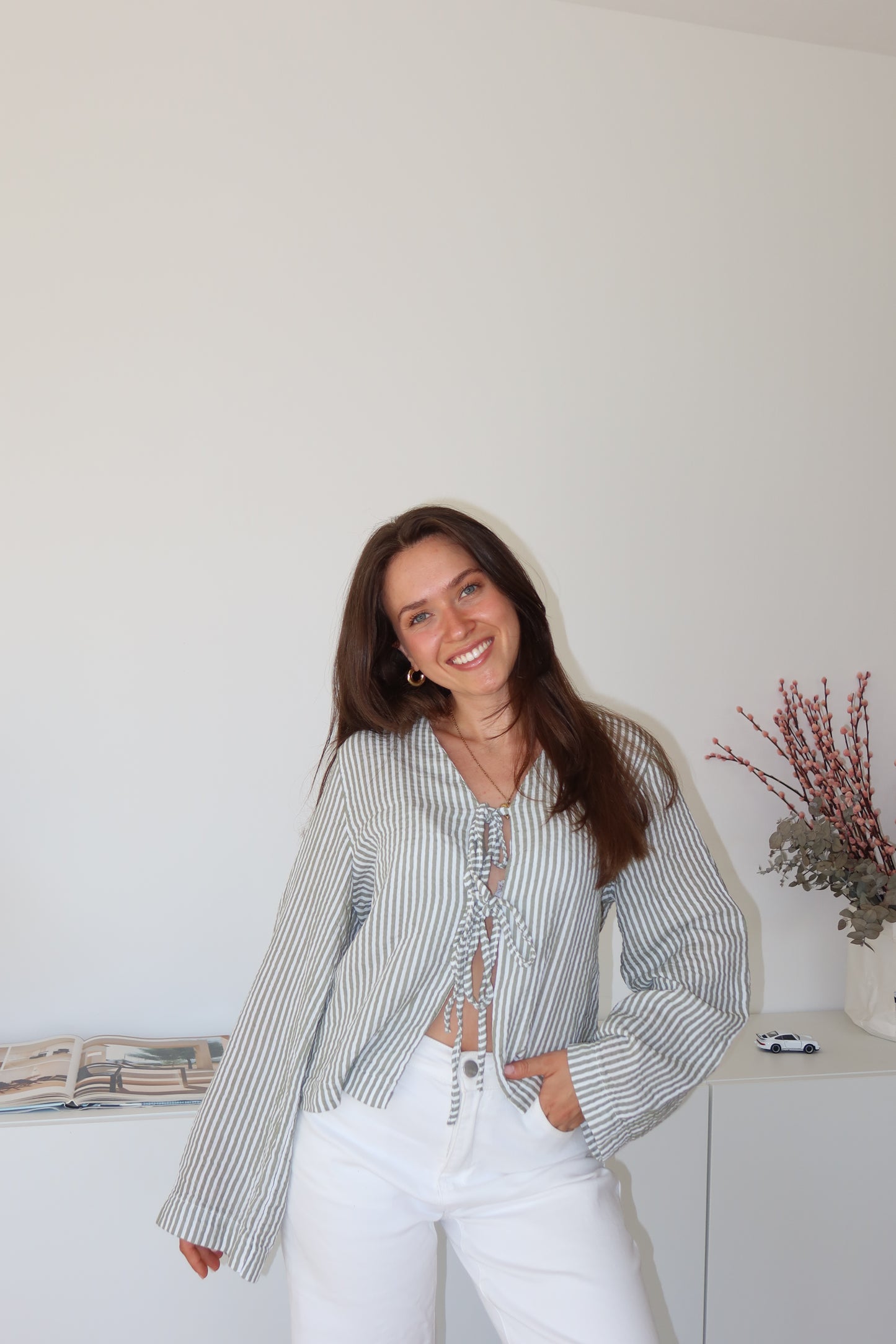 Musselin Bluse Bow - Khaki