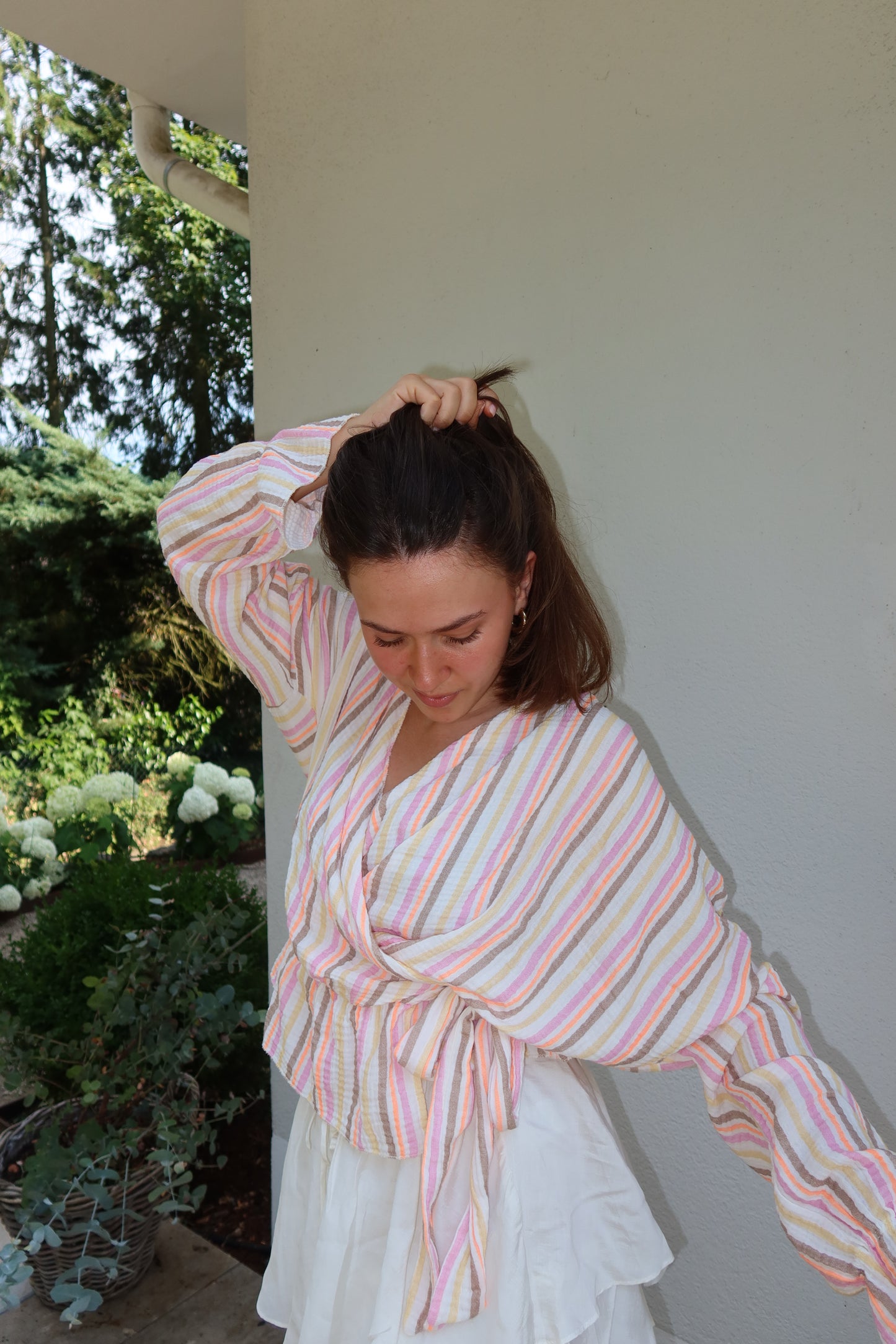 Musselin Bluse Bow - Bunt
