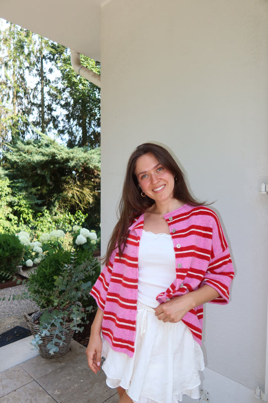 Cardigan Stripe Short Arm • Pink/Red