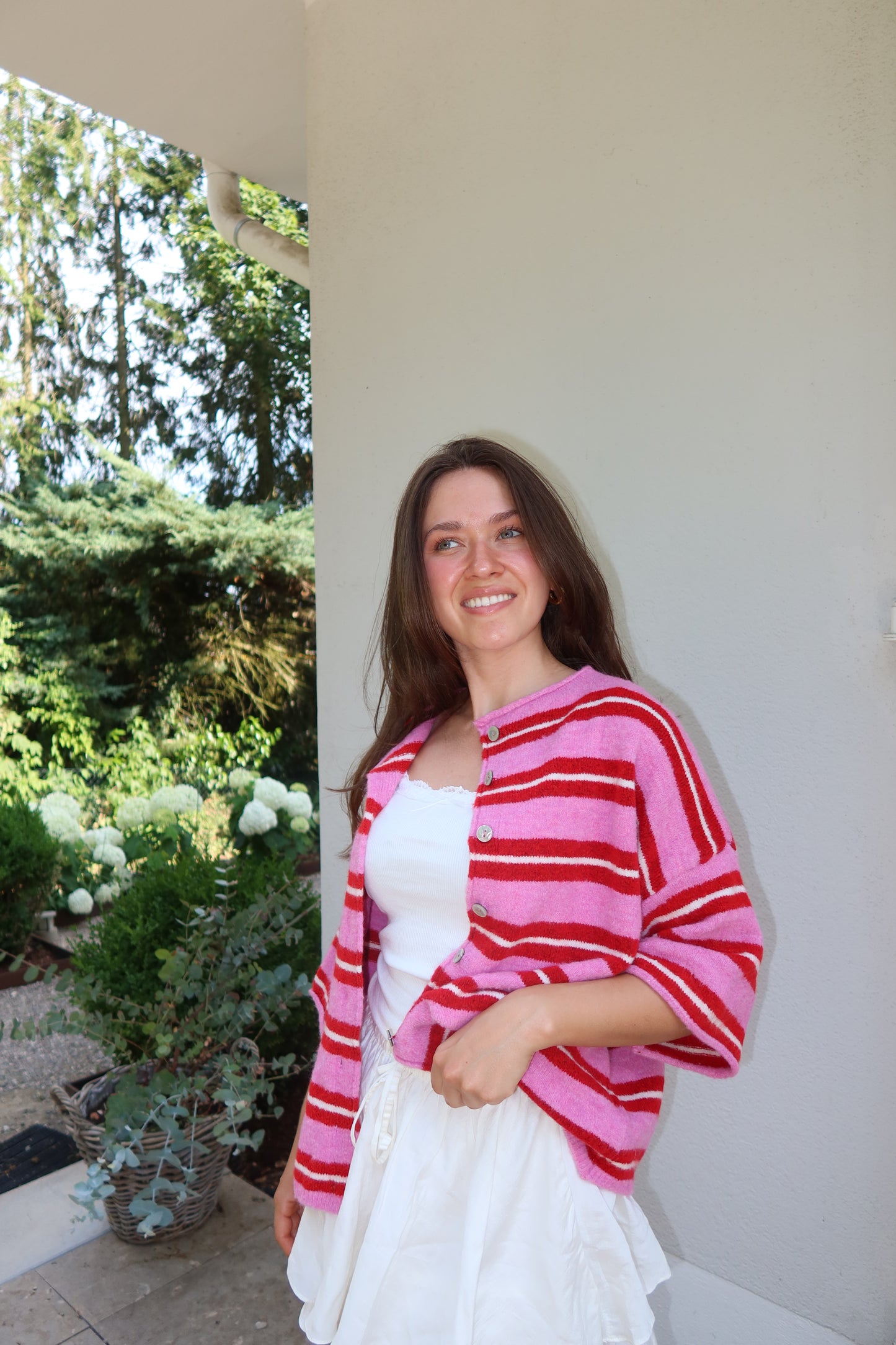 Cardigan Stripe Short Arm • Pink/Red