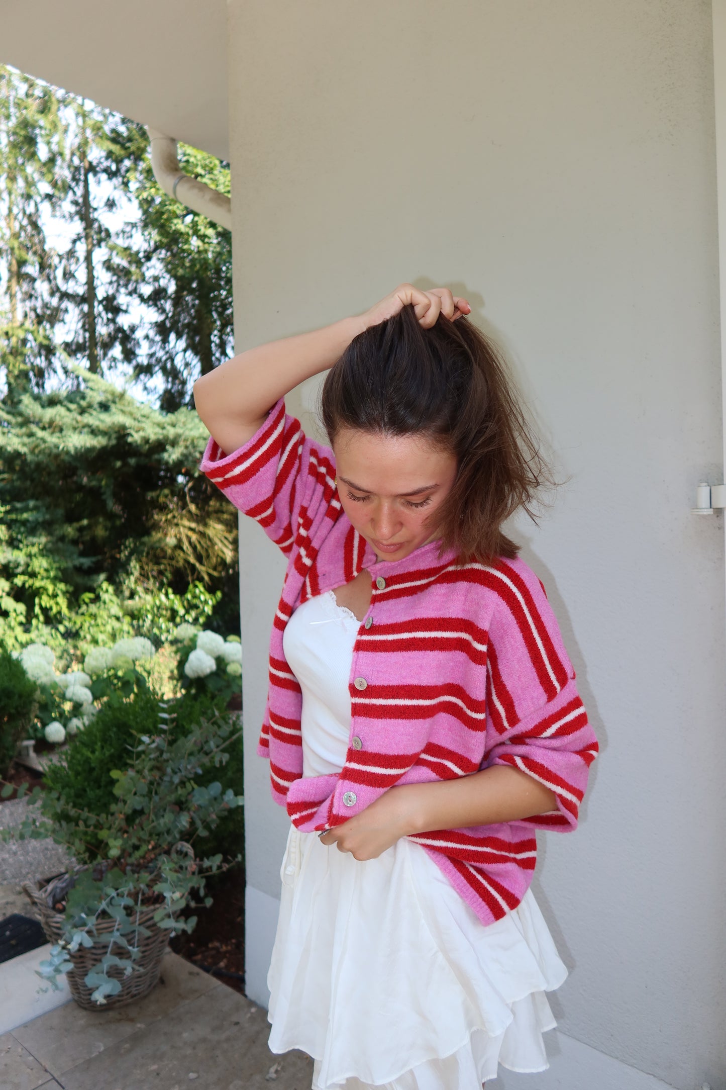 Cardigan Stripe Short Arm • Pink/Red