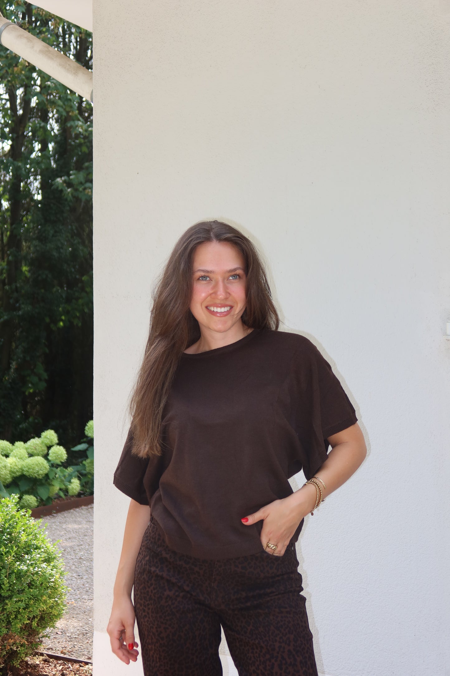 T-Shirt Feinstrick -Coffee