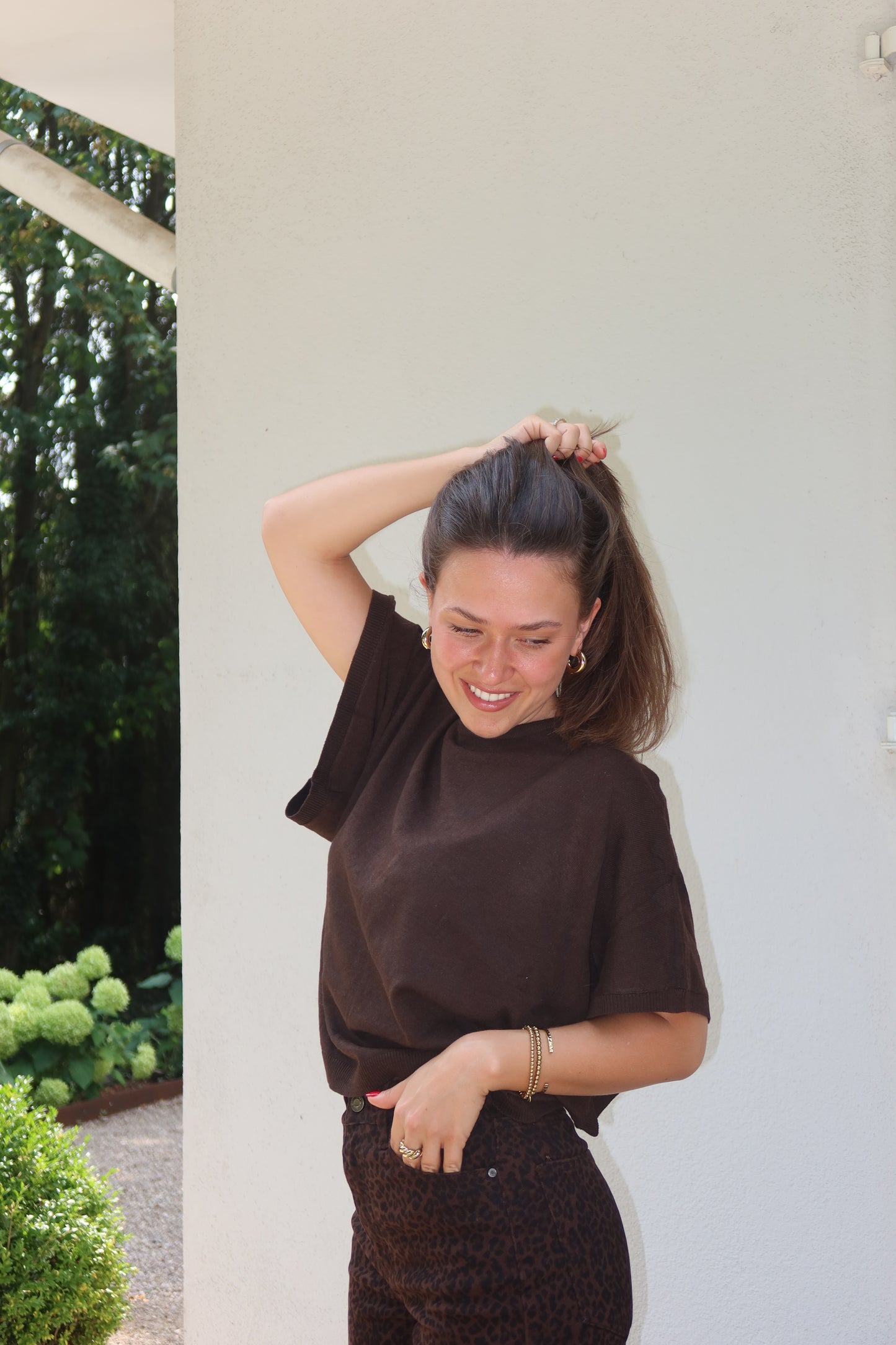 T-Shirt Feinstrick -Coffee