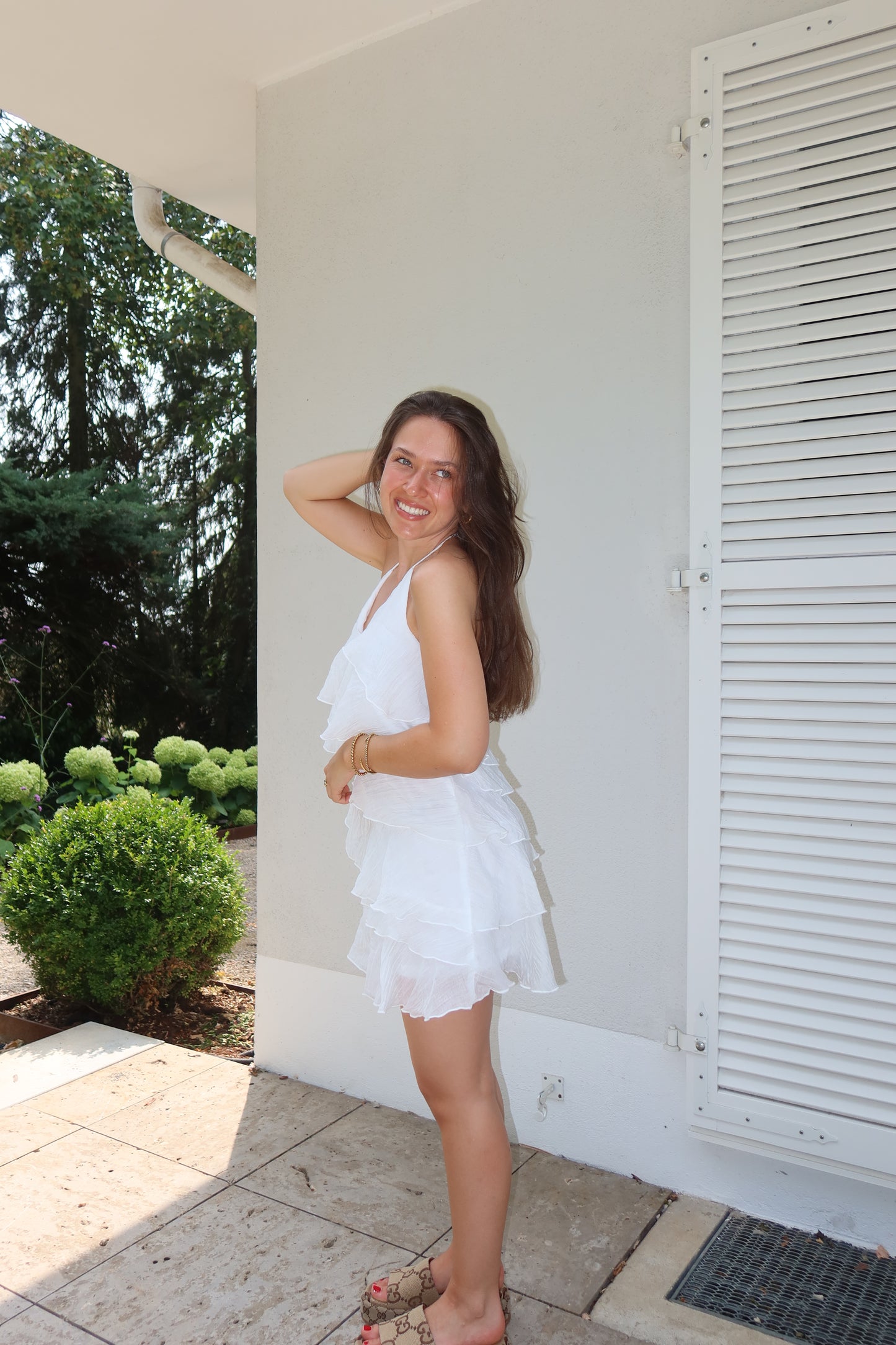 Minikleid Volant mit Spaghettiträgern - white