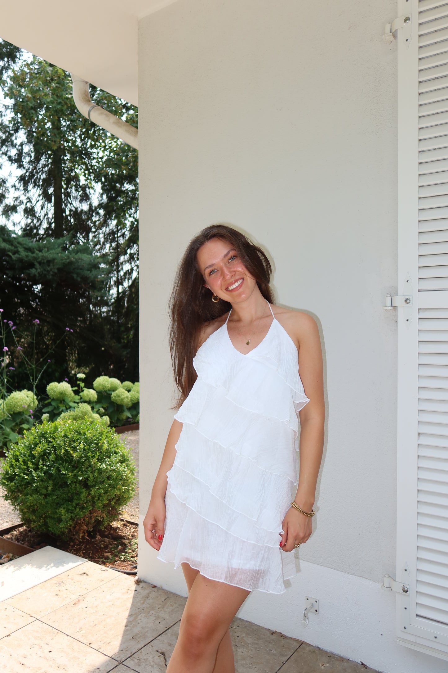 Minikleid Volant mit Spaghettiträgern - white