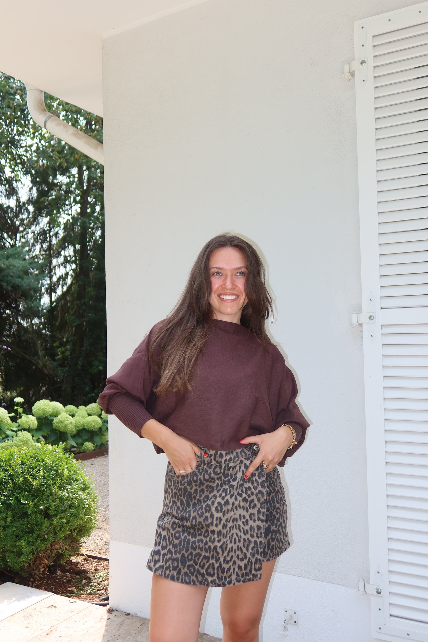 Crop Oversize Strickpulli - Coffee