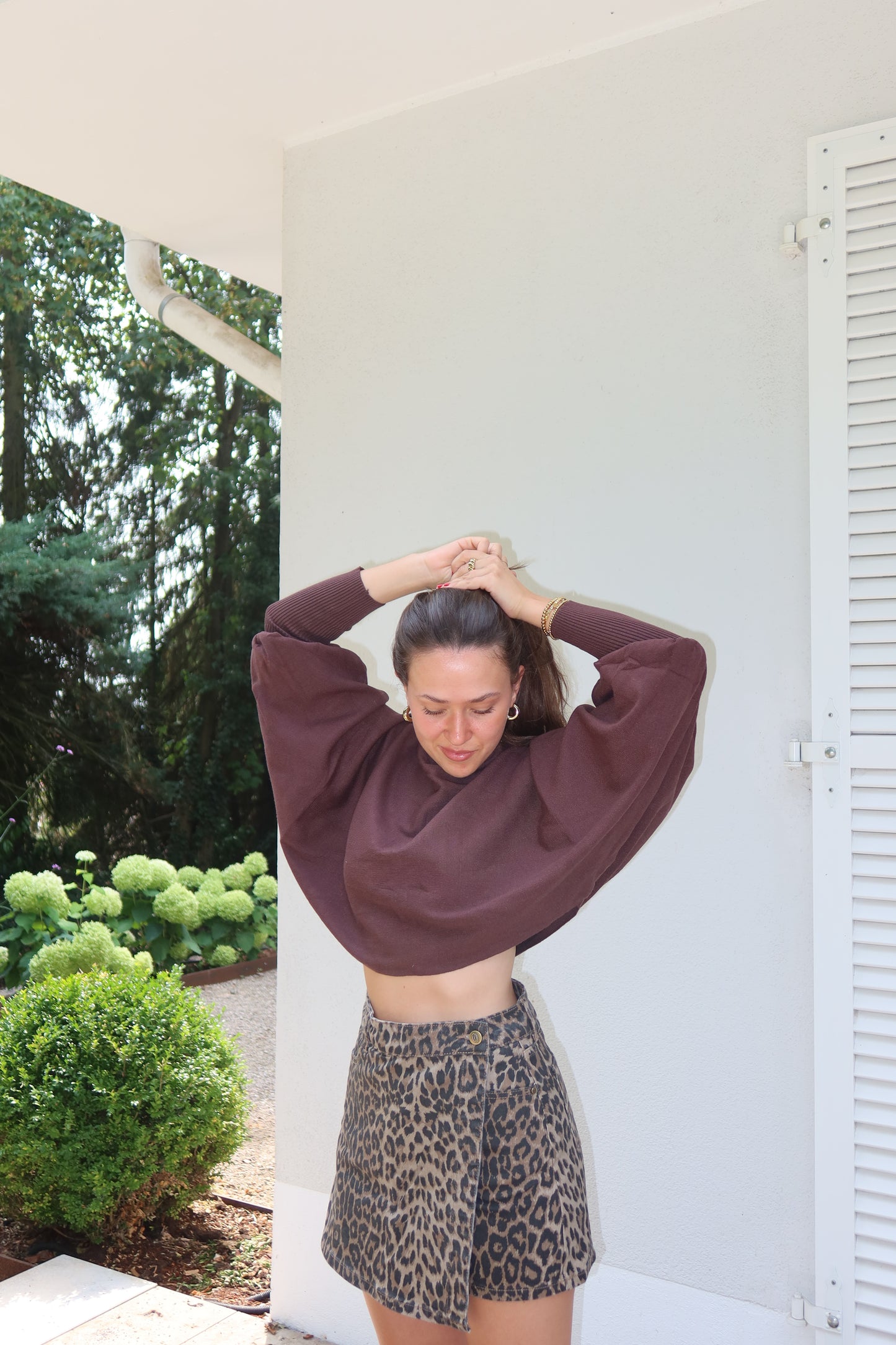 Crop Oversize Strickpulli - Coffee