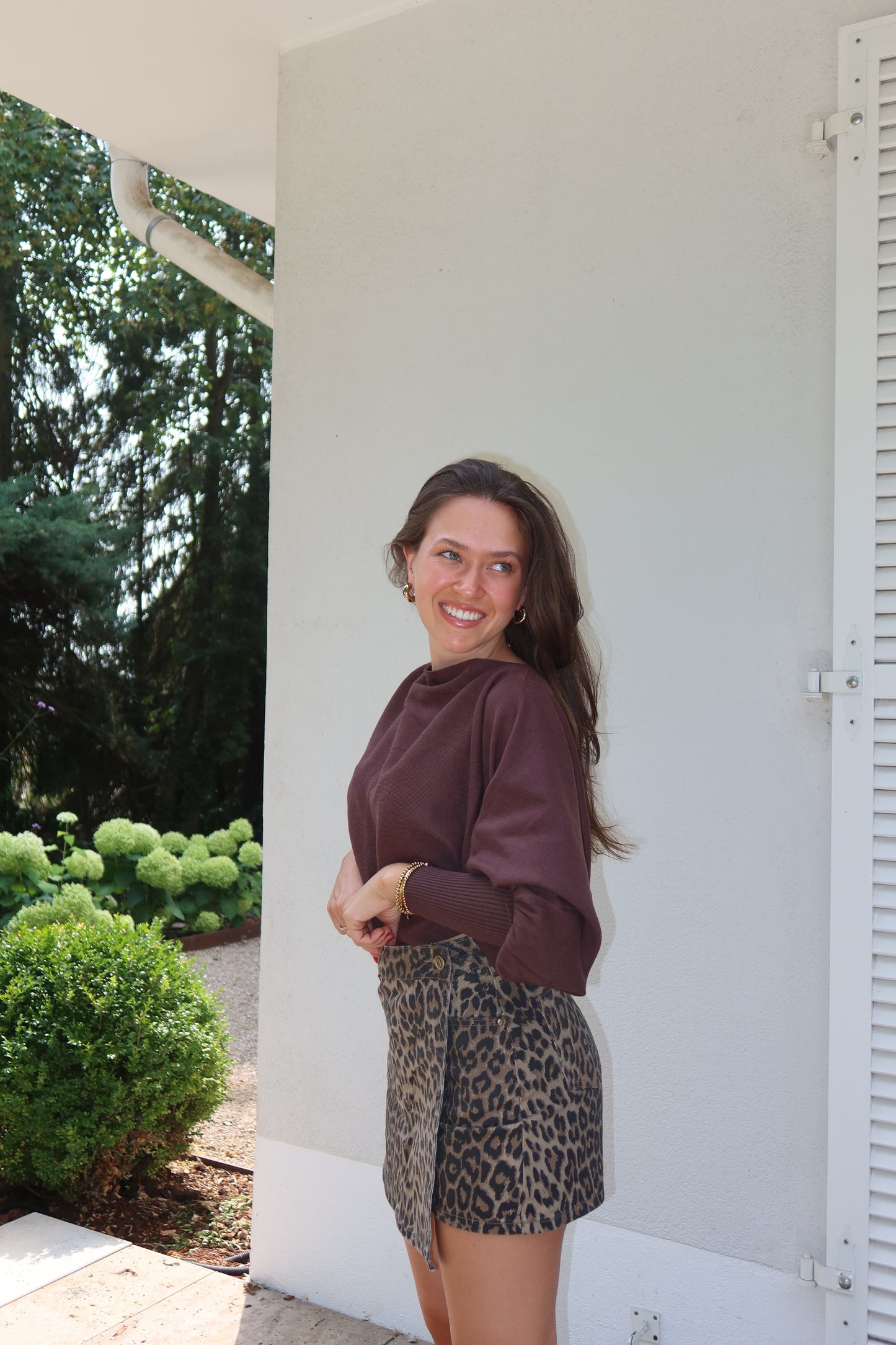 Crop Oversize Strickpulli - Coffee