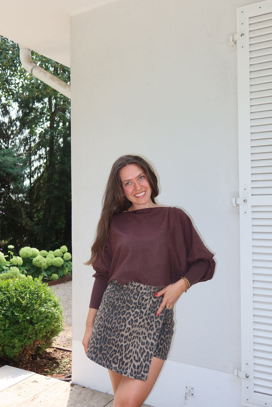 Crop Oversize Strickpulli - Coffee