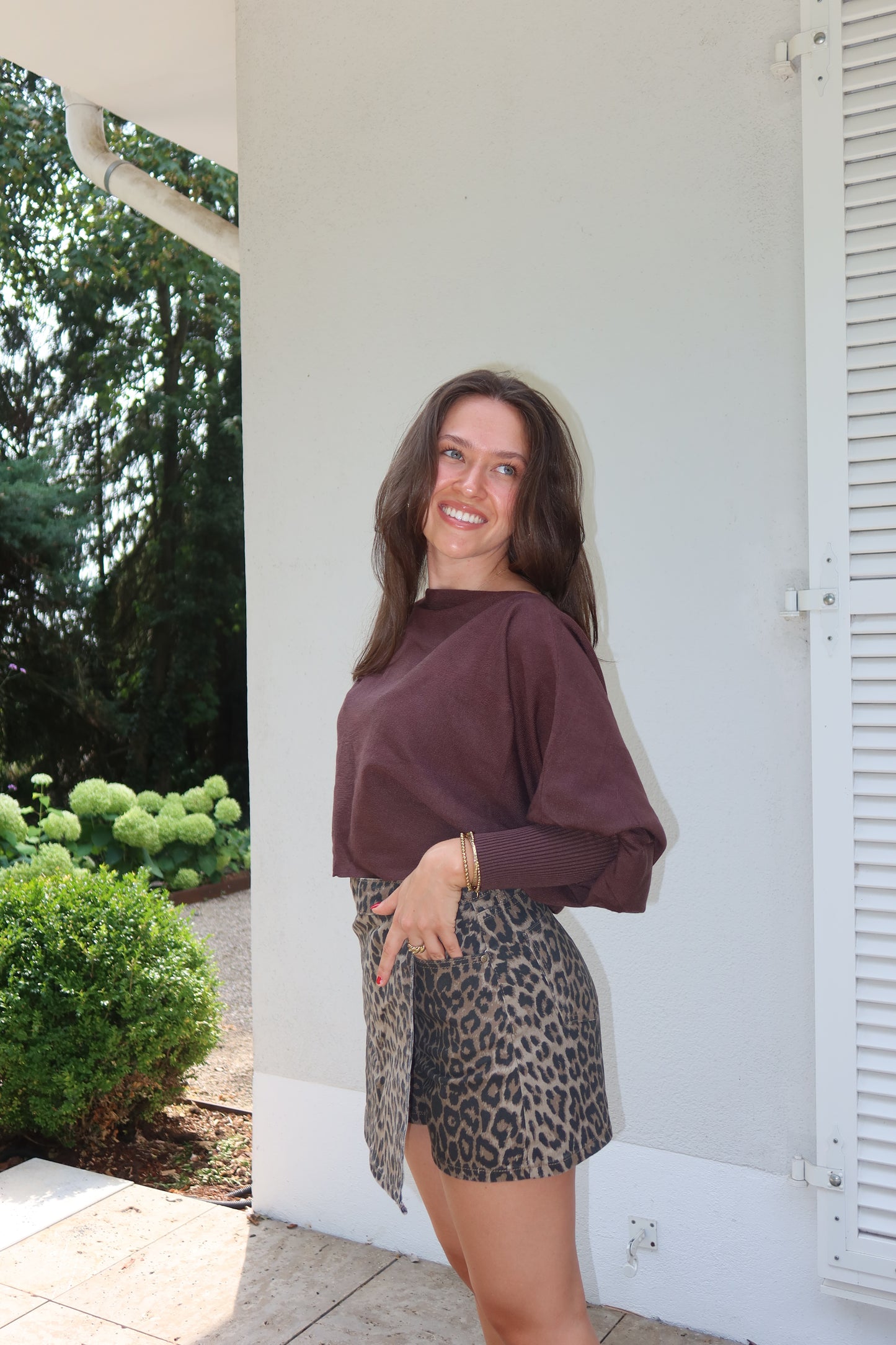 Crop Oversize Strickpulli - Coffee