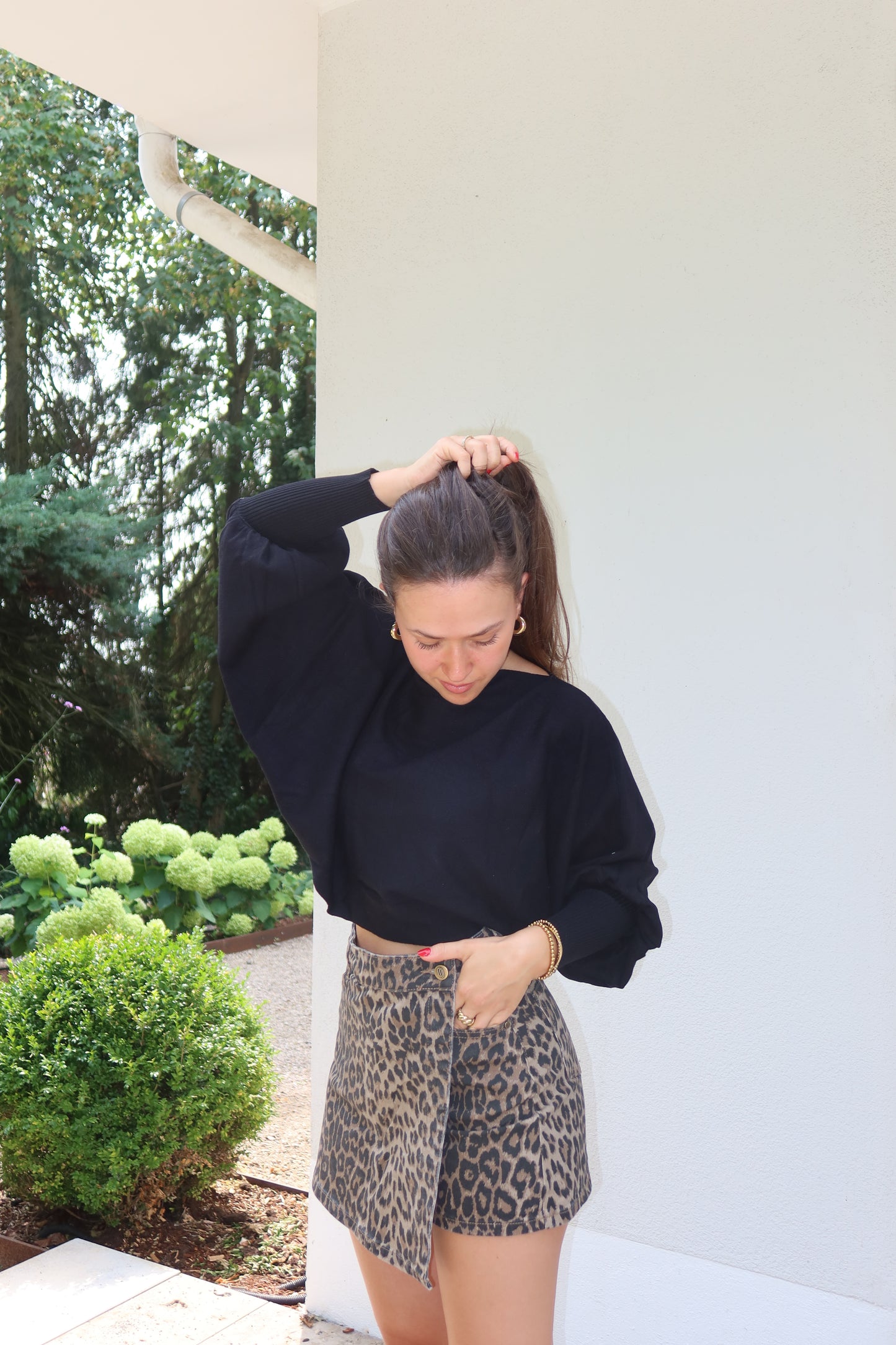 Crop Oversize Strickpulli - Black