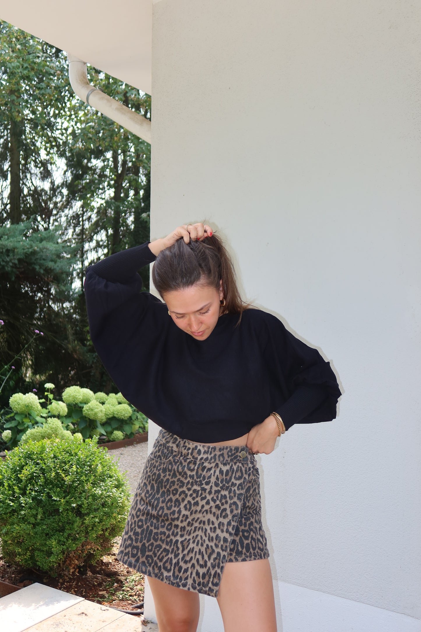 Crop Oversize Strickpulli - Black