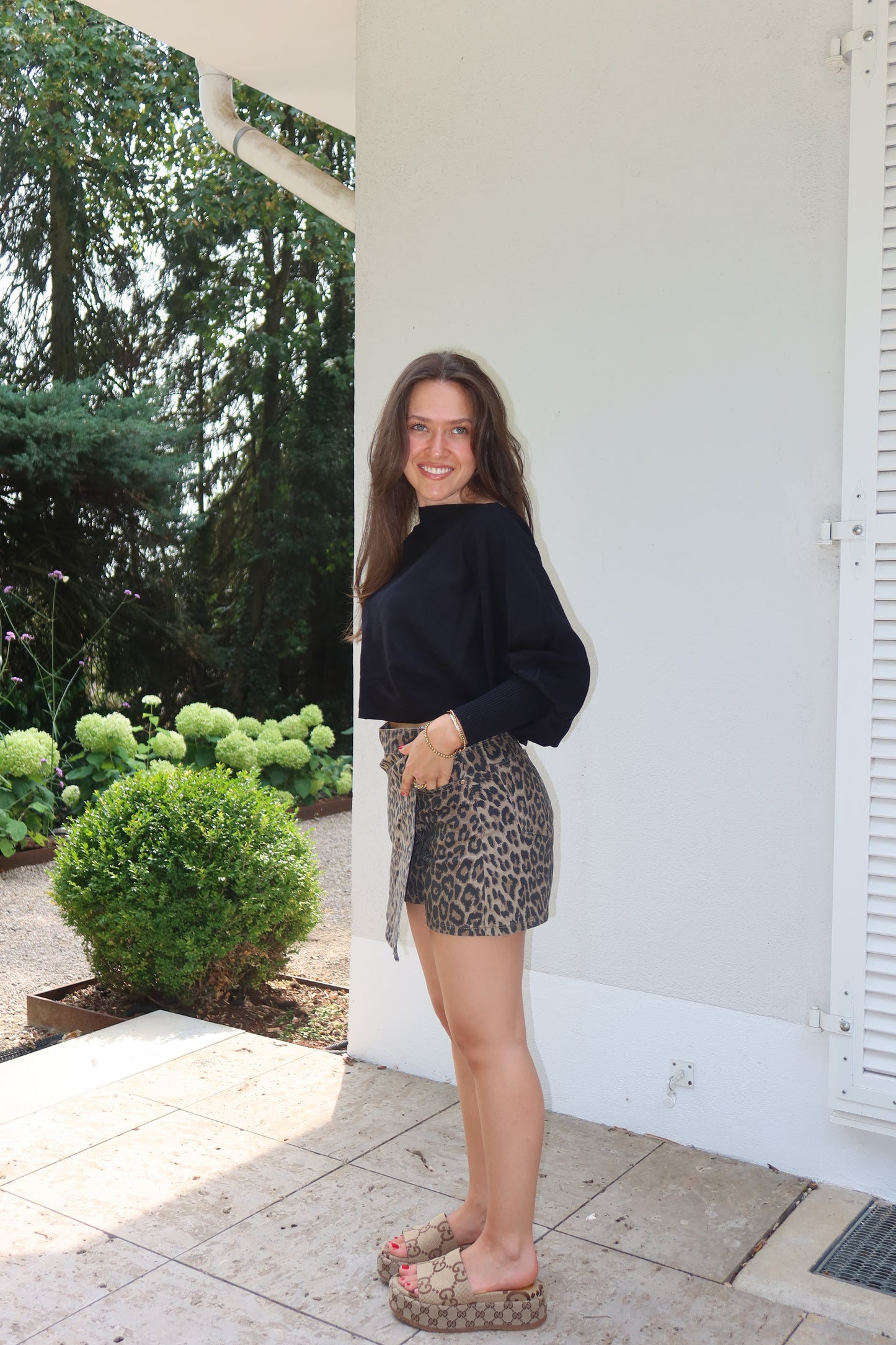 Crop Oversize Strickpulli - Black