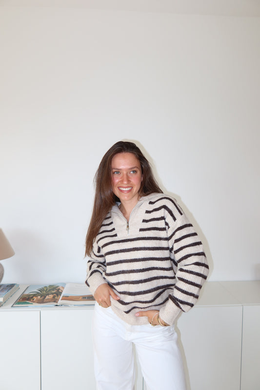 Pullover Zip -Taupe