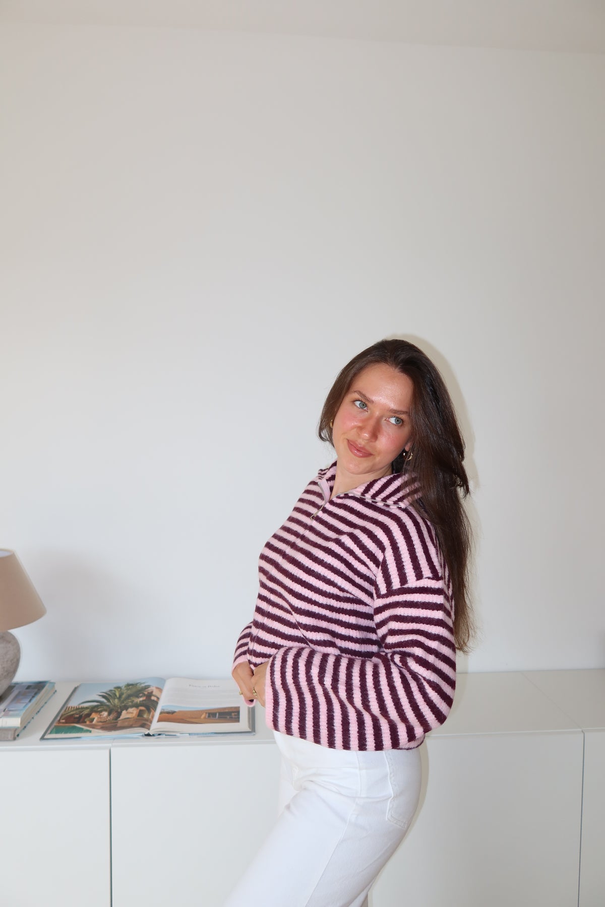 Zip-Cardigan Stripe• Pink/Wine
