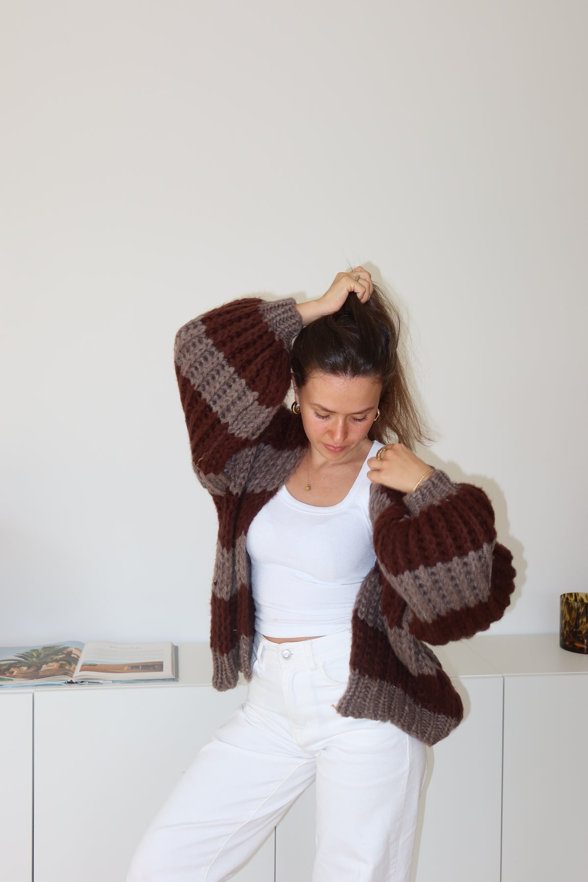 Cardigan Stripe Grobstrick -Braun/Braun