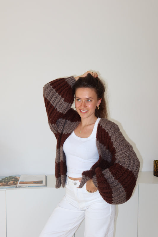 Cardigan Stripe Grobstrick -Braun/Braun