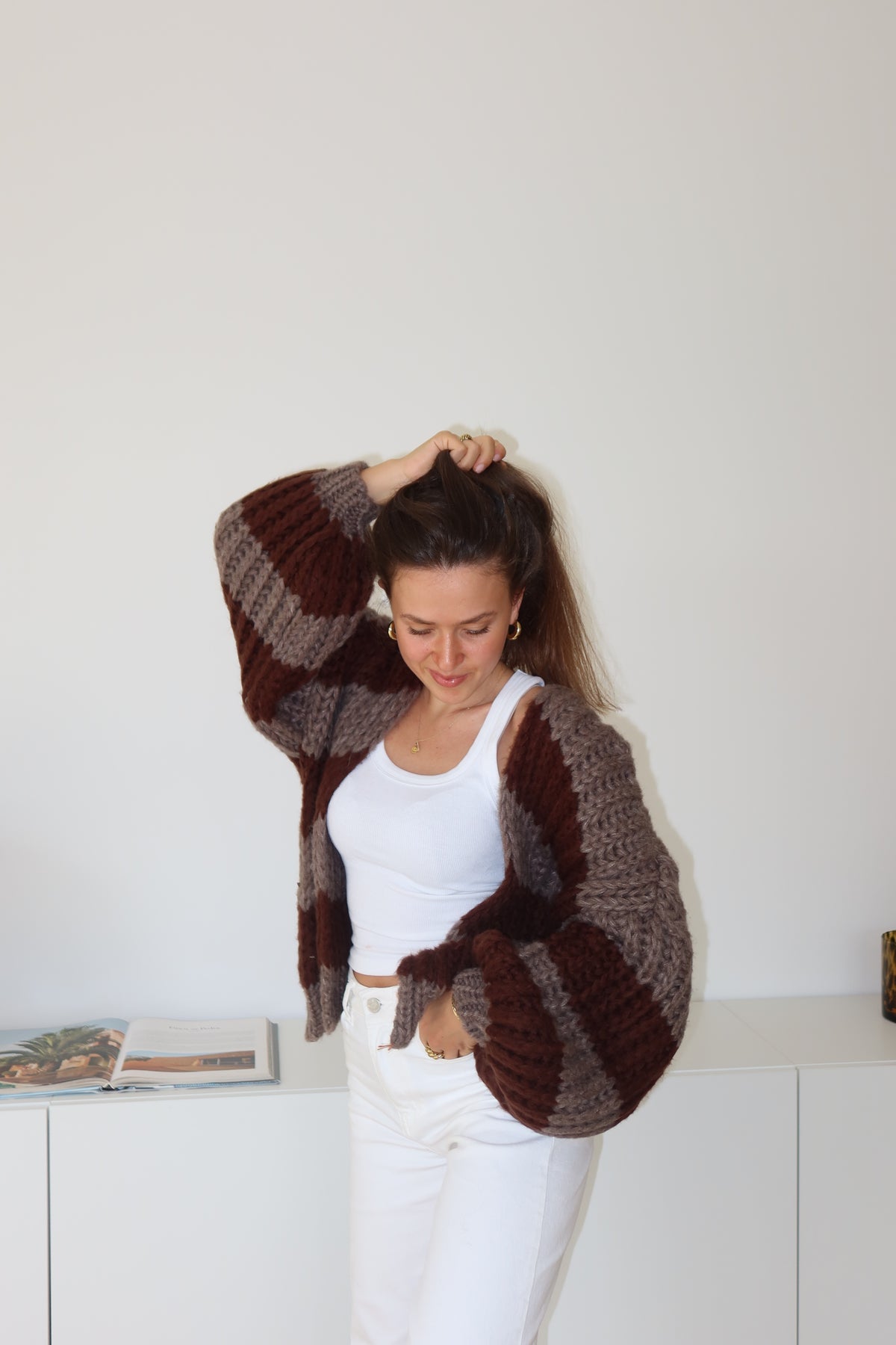 Cardigan Stripe Grobstrick -Braun/Braun
