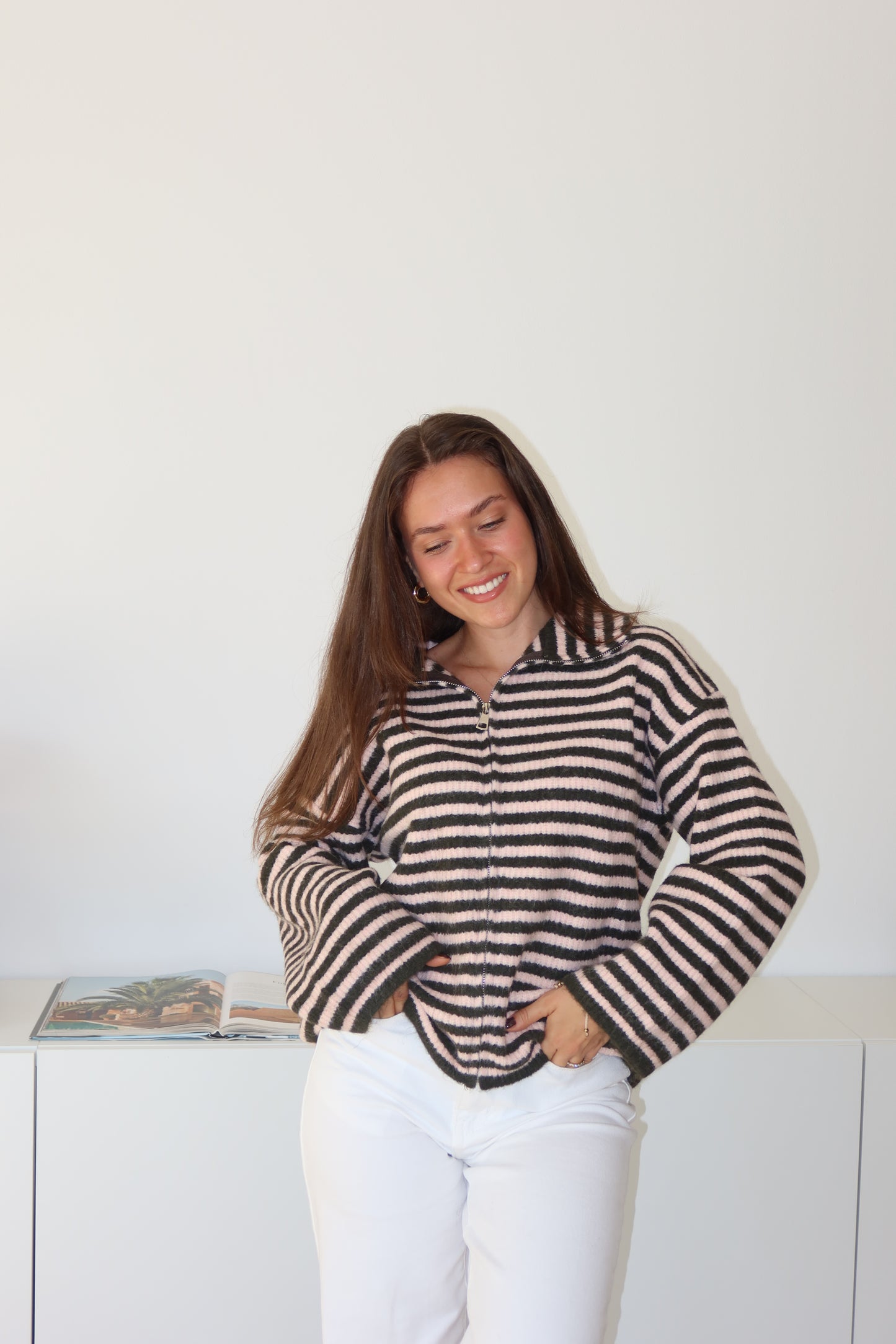 Zip-Cardigan Stripe• Green/Pink
