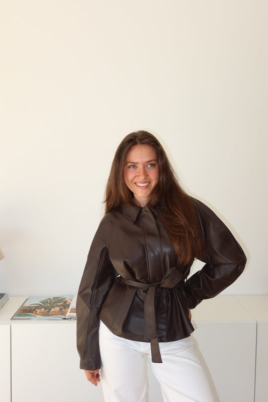 Lederjacke mit Gürtel - Chocolate