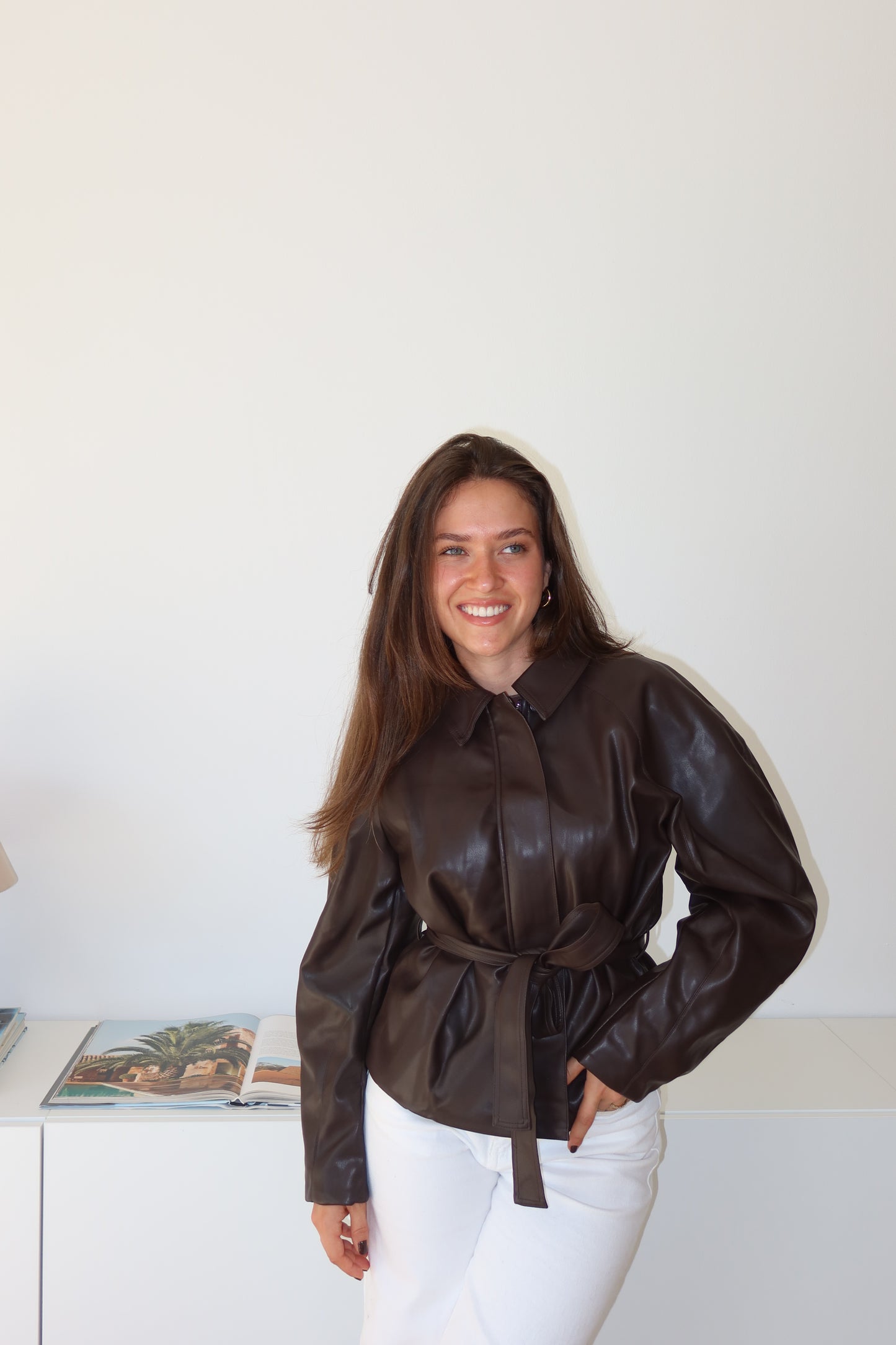 Lederjacke mit Gürtel - Chocolate