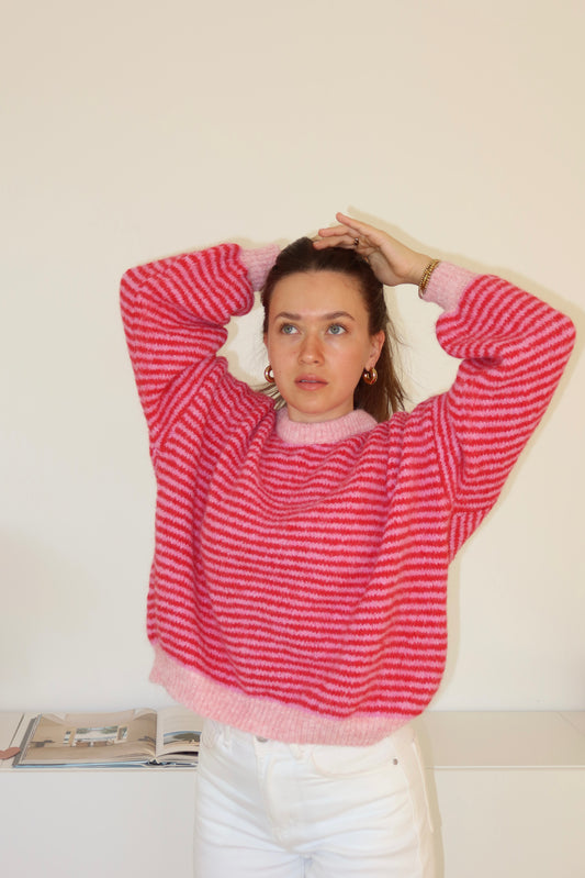 Stripe soft  pullover powder • Rosa/Rot