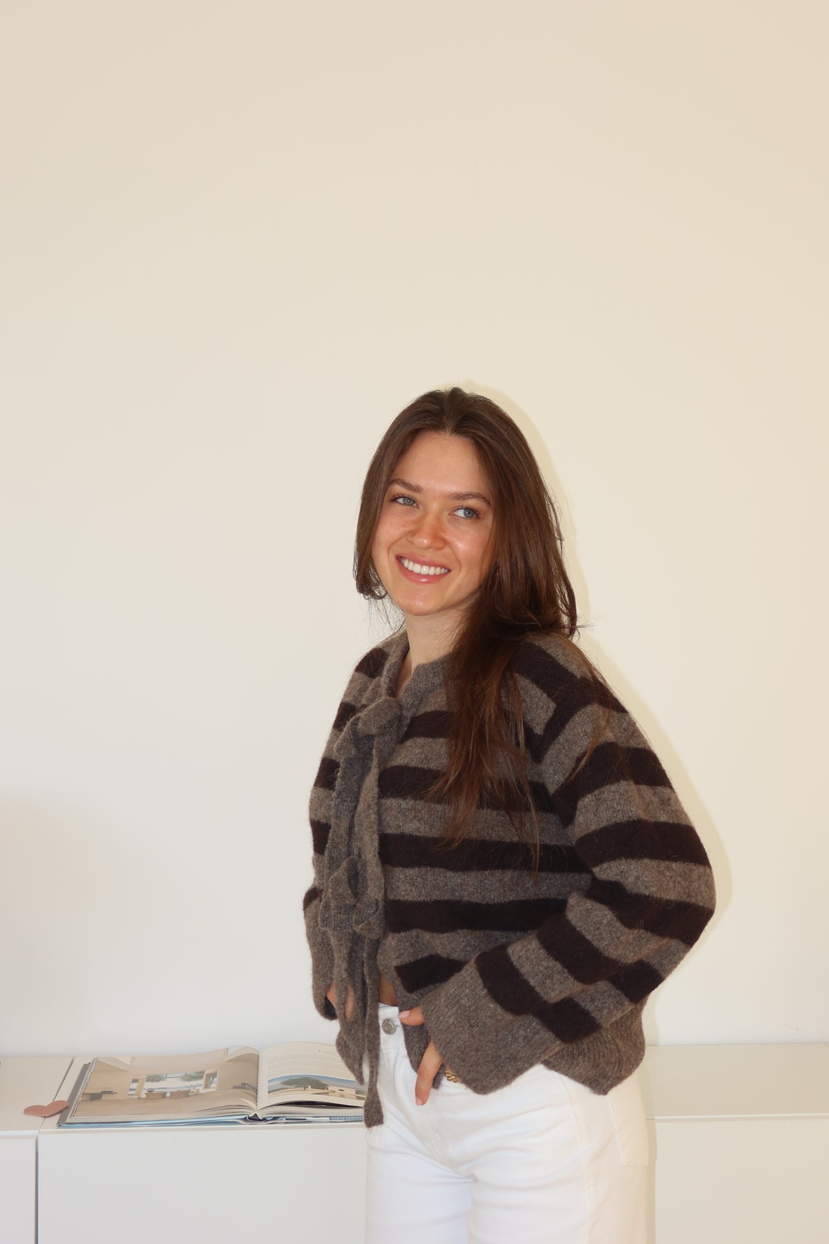 Cardigan Bow stripe • Espresso