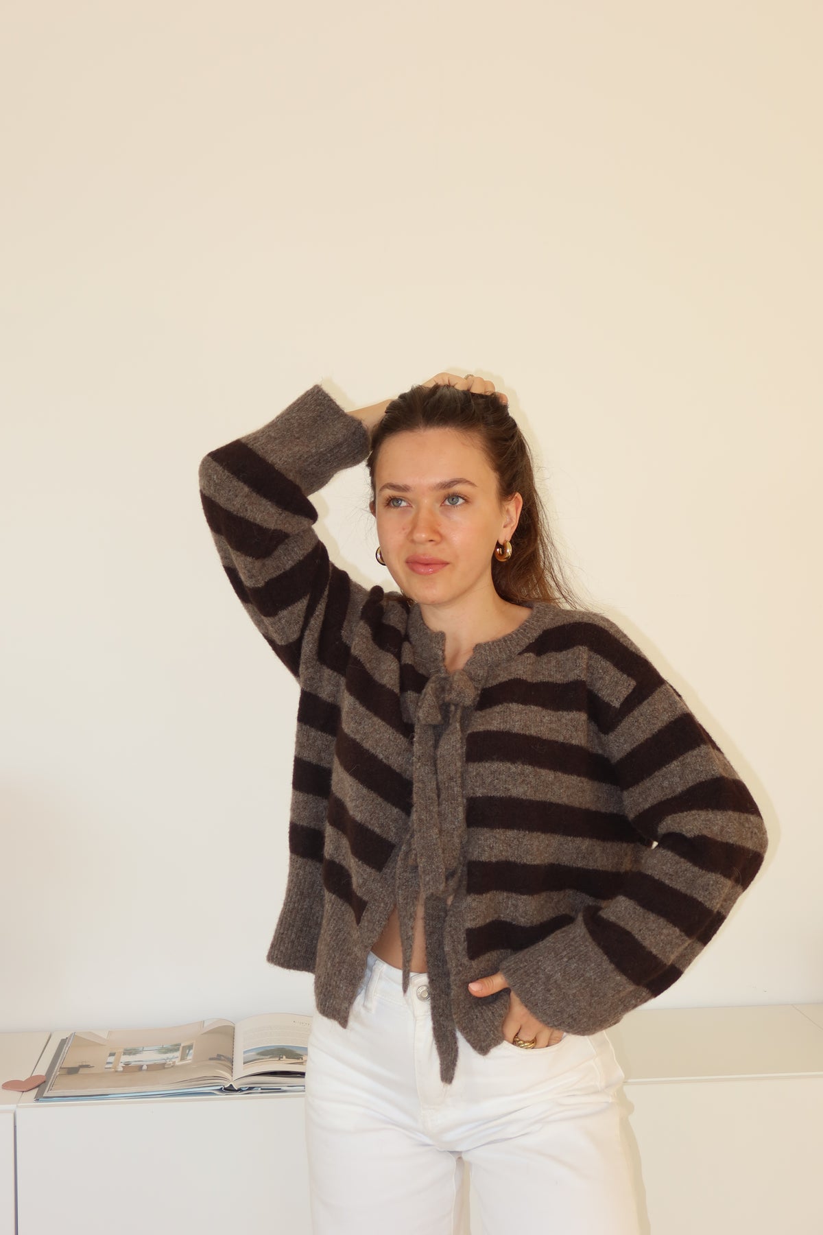Cardigan Bow stripe • Espresso