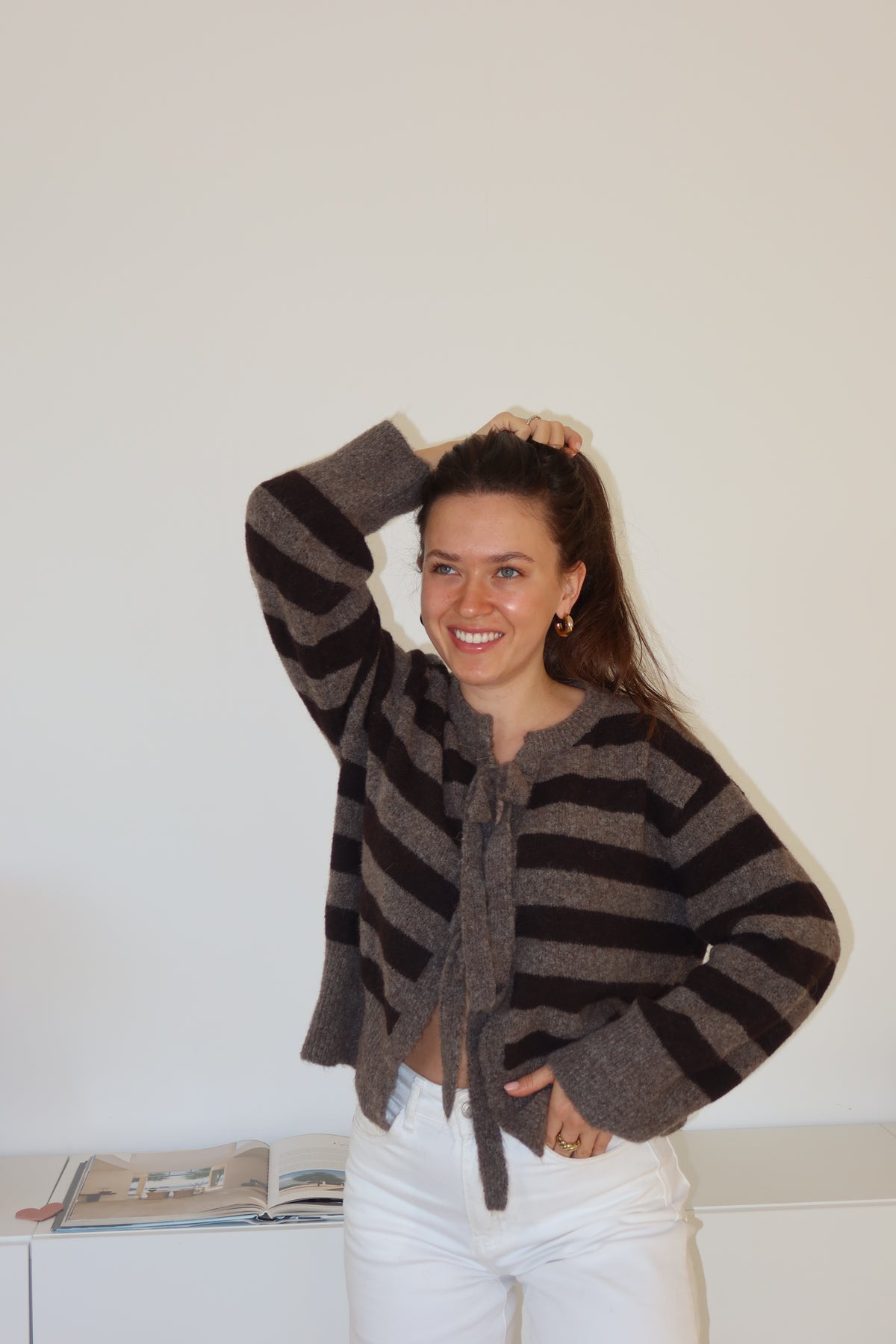 Cardigan Bow stripe • Espresso