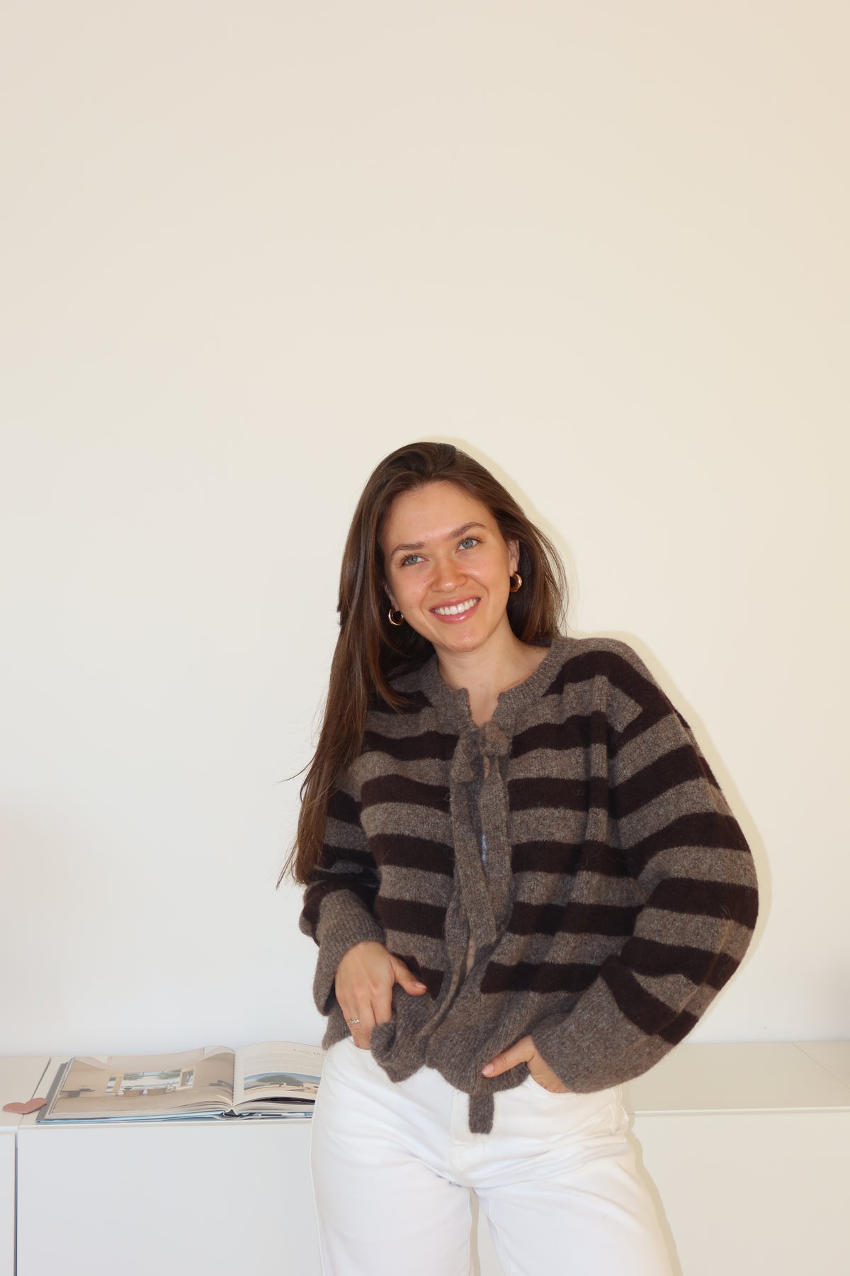 Cardigan Bow stripe • Espresso