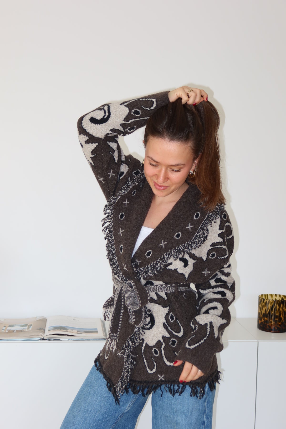Cardigan Bow Paisley• Braun/Beige