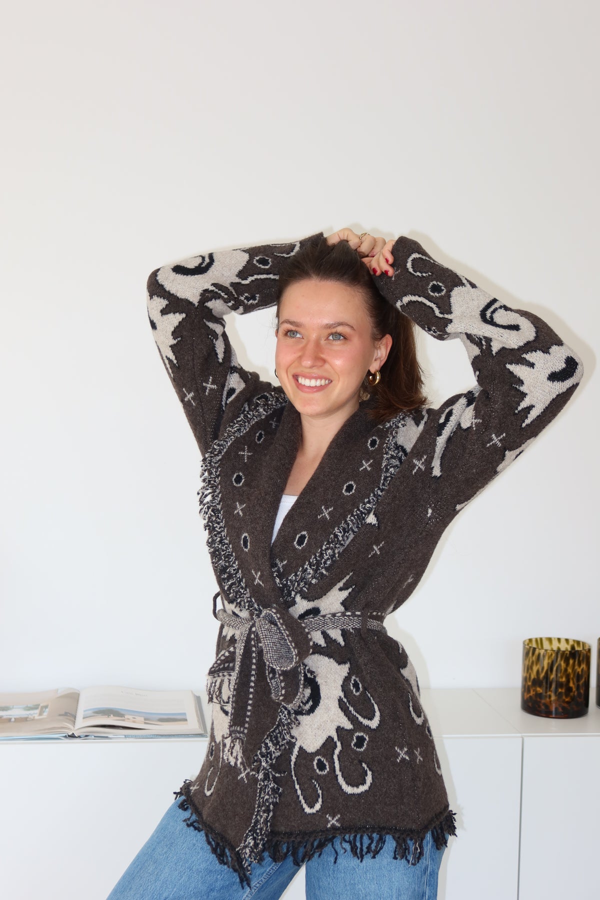 Cardigan Bow Paisley• Braun/Beige
